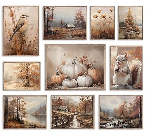 JarThenaAMCS 10Pcs Thanksgiving Rustic Wall Art Prints Vintage Fall Autumn
