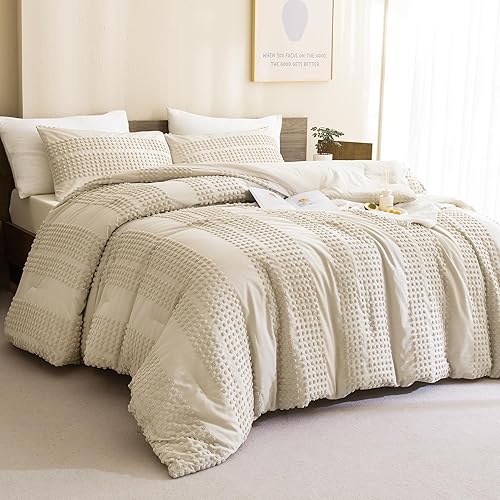 Miniatura 3 de Andency Juego de edredón beige copetudo, tamaño individual (68 x 90 pulgadas), 2 piezas (1 edredón, 1 funda de almohada), edredón texturizado de