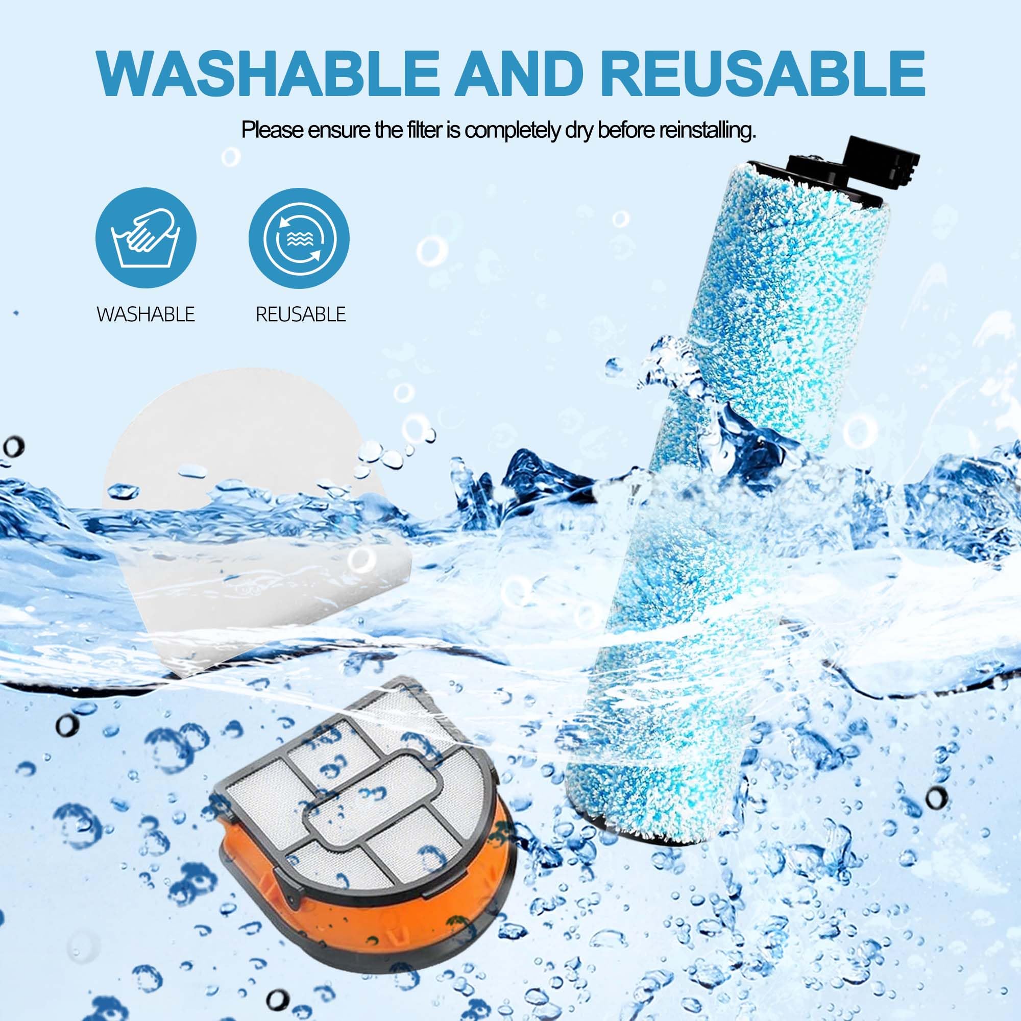 Paquete de 9 cepillos de rodillo de repuesto y filtros de espuma compatibles con aspiradora Shark WD101, AW302, WD201, WD161 WD261 AW261 Hydrovac XL 3 en 1, accesorios inalámbricos Pro XL