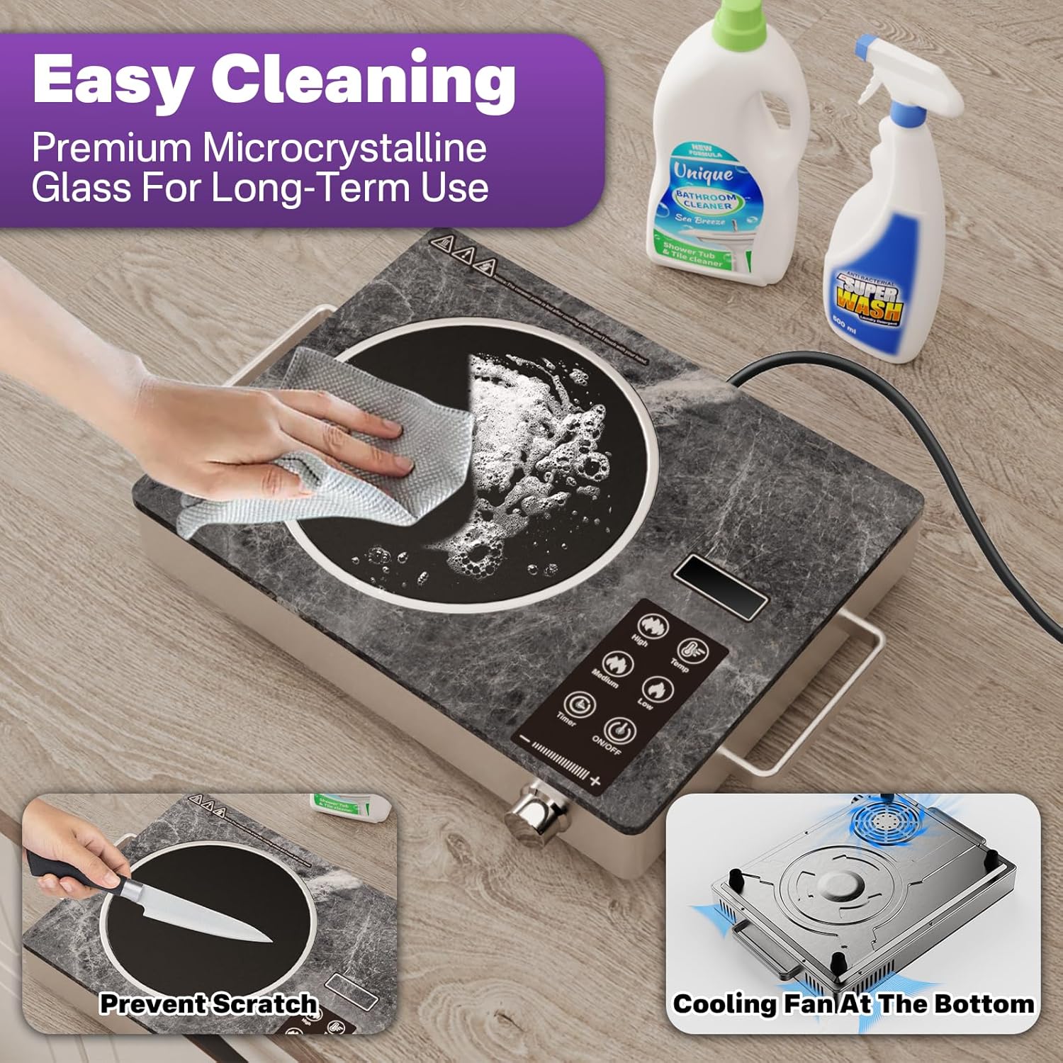 Portable Electric Stove 3500W, Single Burner Ceramic Hot Plate with Touch & Knob Control, Marble Glass Cooktop with Handles, Plug-in Infrared Cooktop for All Cookware