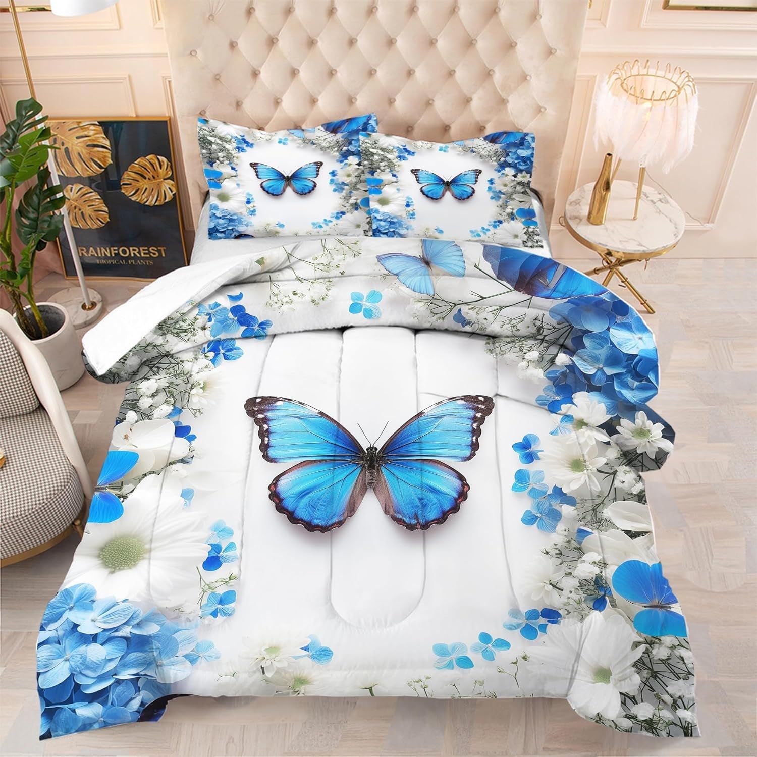 Édredon chaud microfibre douce 240x260 imprimé floral avec taies d'oreiller pour lit double