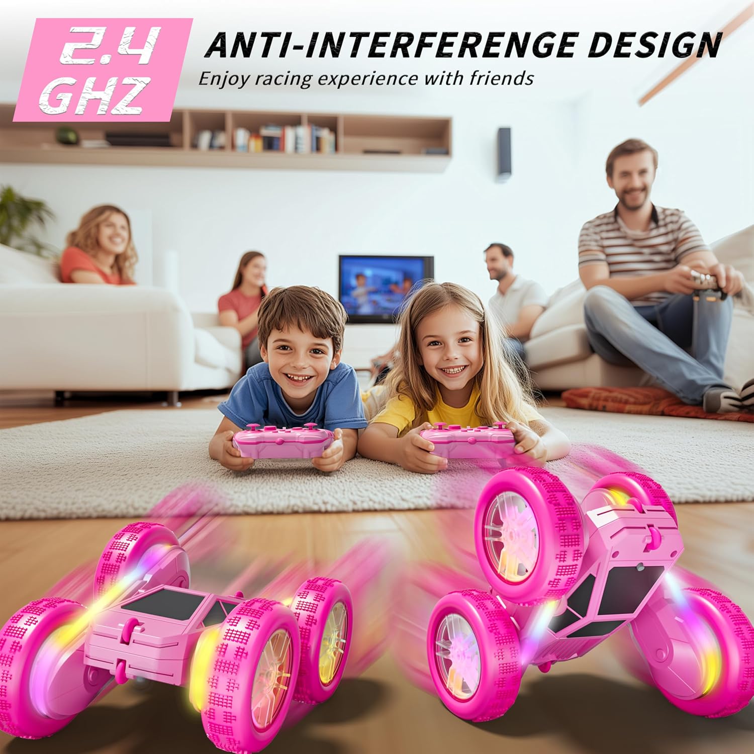 RC Stunt Car, Rmote Control Car for Gilrs, Double-Sided RC Crawler with 4 USB-C Batteries, 360° Rotating Drift Car, 2.4GHz Truck Toy for Kids 4-8+ Years