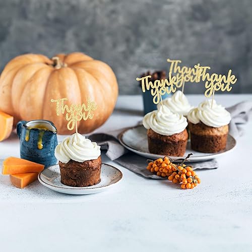 Miniatura 9 de Gyufise 36 piezas de decoración de cupcakes con purpurina dorada de agradecimiento para cumpleaños, aniversario, día de Acción de Gracias, boda,