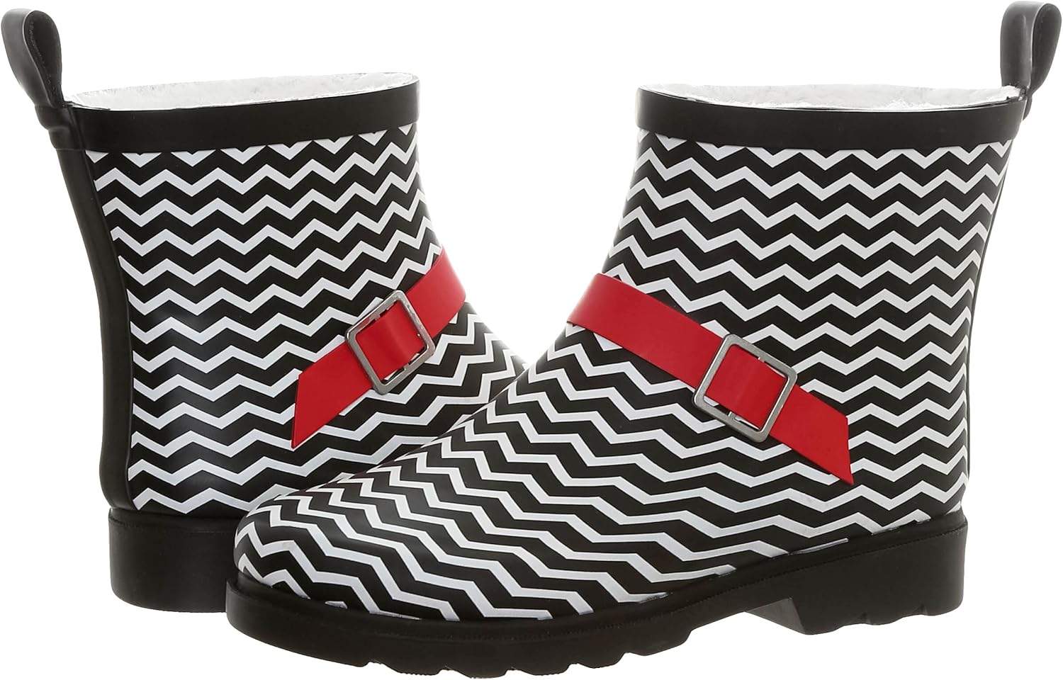 Capelli New York Ladies Shiny Chevron Printed Short Lined Rainboot Black Combo 9