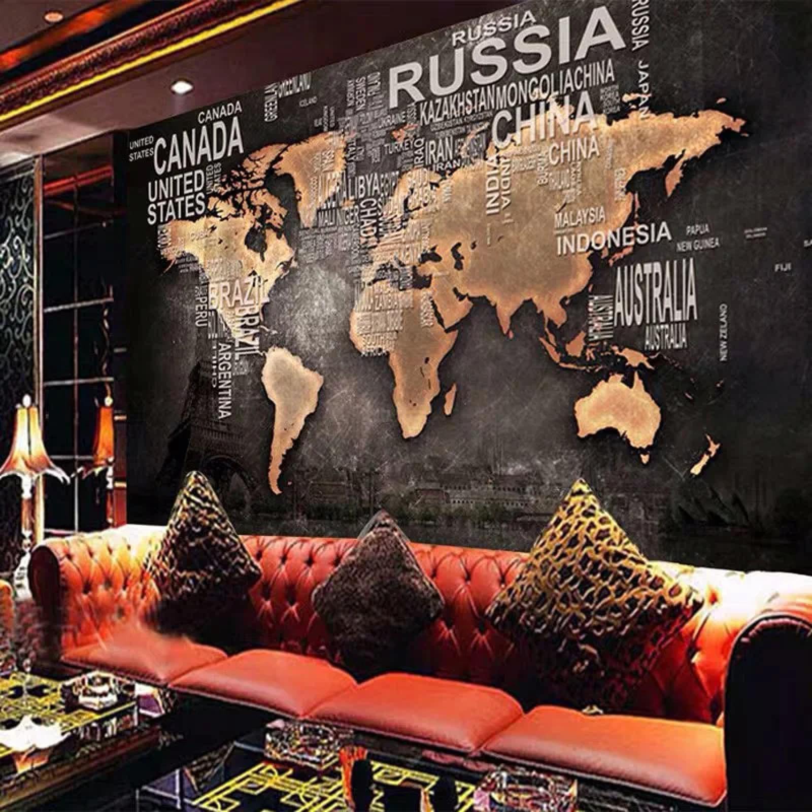 YOZYOOOZ Stara mapa świata w stylu retro, obraz ścienny 3D do salonu, sypialni, korytarza, nowoczesna sztuka ścienna, dekoracja domu