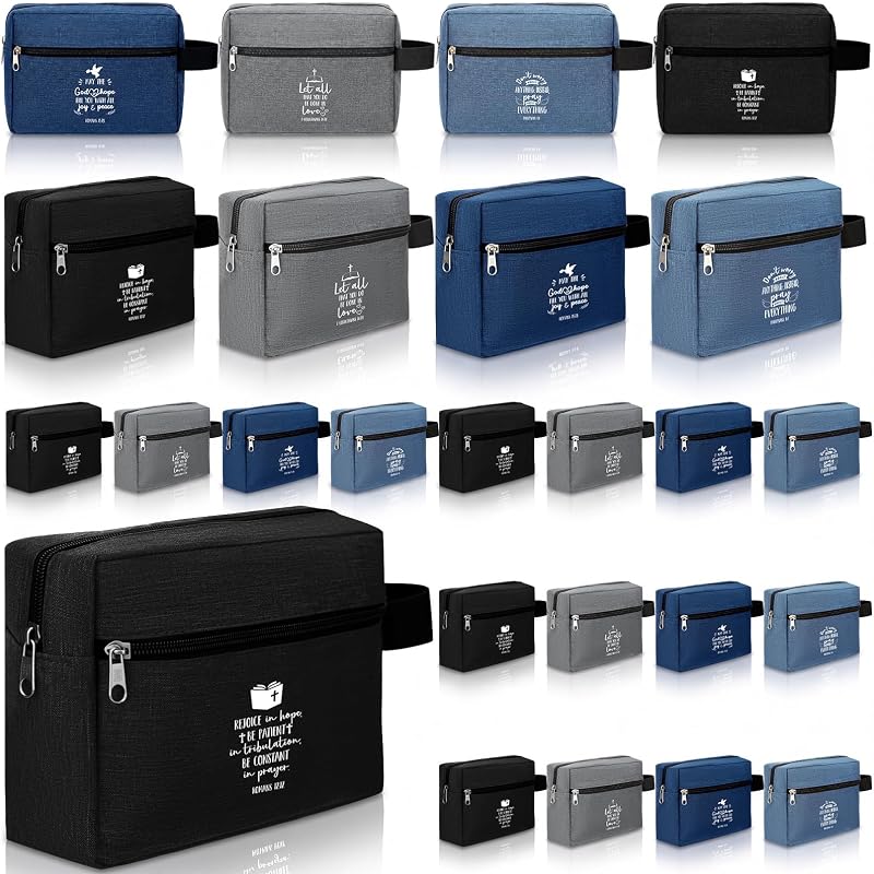 Necessaires Shinylin com alça em tecido Oxford, estampas religiosas, Pacote com 24