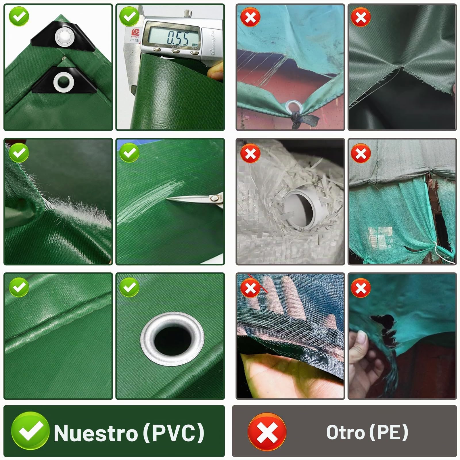 Lona de 670 g/m² para Camiones con Ojales, Lona de PVC, Impermeable, Resistente a desgarros, Bordes Reforzados, Lona de protección para Camiones, Coches, remolques, Piscinas, Trabajos