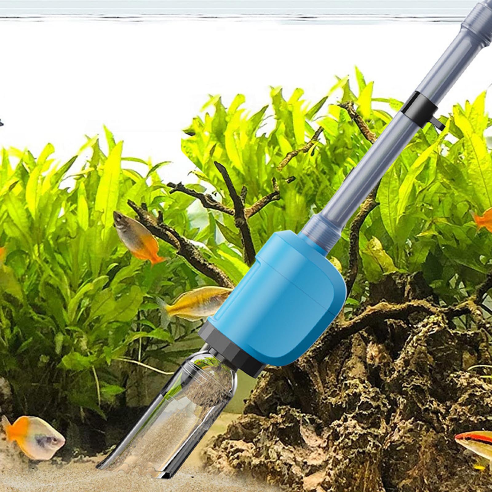 PJDDP 6 in 1 Automatic Fish Tank Vacuum Gravel Cleaner for Fish Plant Tanks,Electric Aquarium Gravel Cleaner for Wash Sand,Shower Oxygenation,Water Changing with Adjustable Water Flow