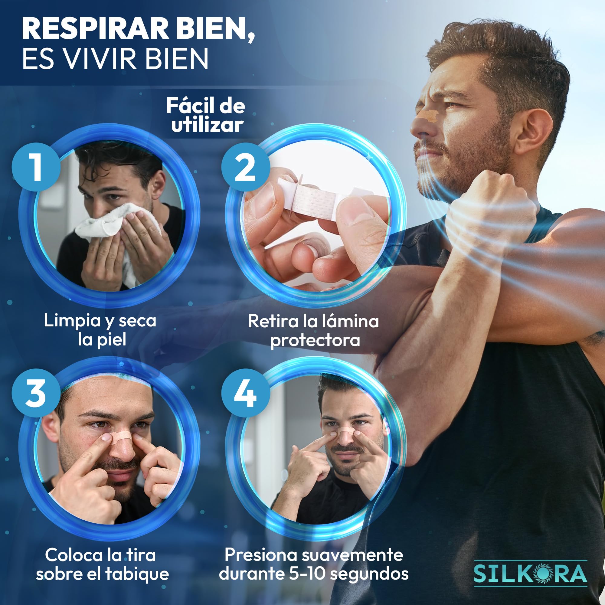 80 PACK PREMIUM - Tiras nasales antirronquidos para Dormir y Deportivas PREMIUM | Tiras Nasales Anti-ronquidos | Nose Strips| Breathe Right | Nasal Strips para Respirar Mejor Por la Nariz
