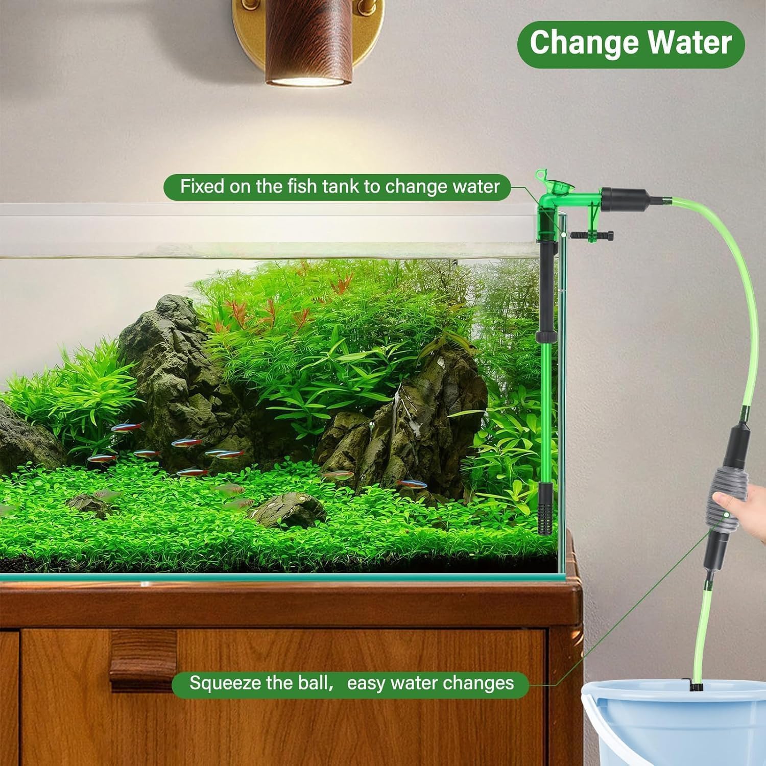 Cambiador de agua manual para pecera, sifón, extractor de manguera, herramienta multifuncional de limpieza de acuarios