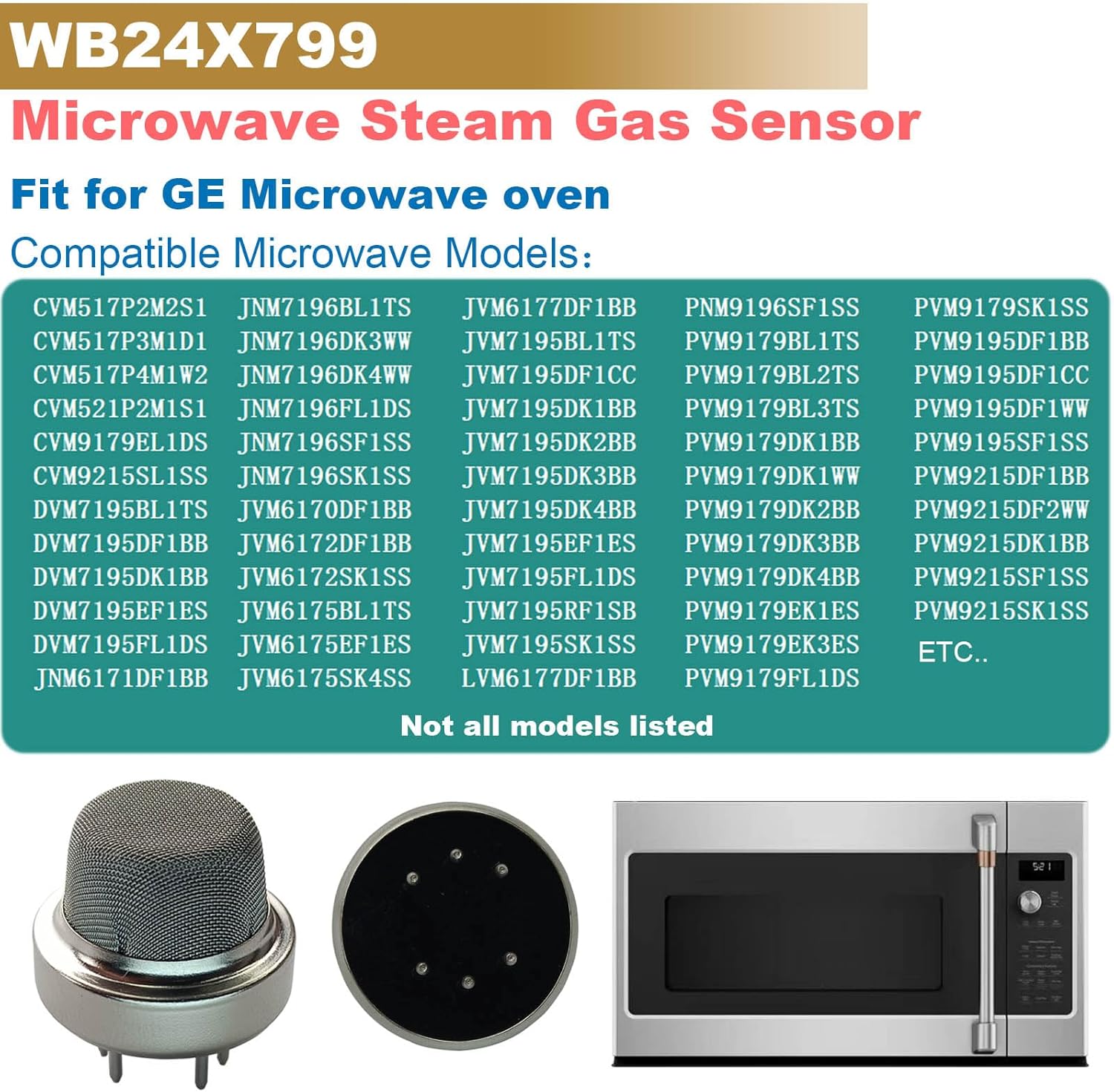 Image showing a list of compatible GE microwave models for the WB24X799 sensor