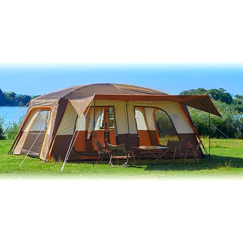 KTT Extra Large Tent 10-12-14 Person(Style-B),Family Cabin Tents,2 Rooms,3 Doors and 3 Windows with Mesh,Straight Wall,Waterproof,Double Layer,Big Tent for Outdoor,Picnic,Camping,Family Gathering