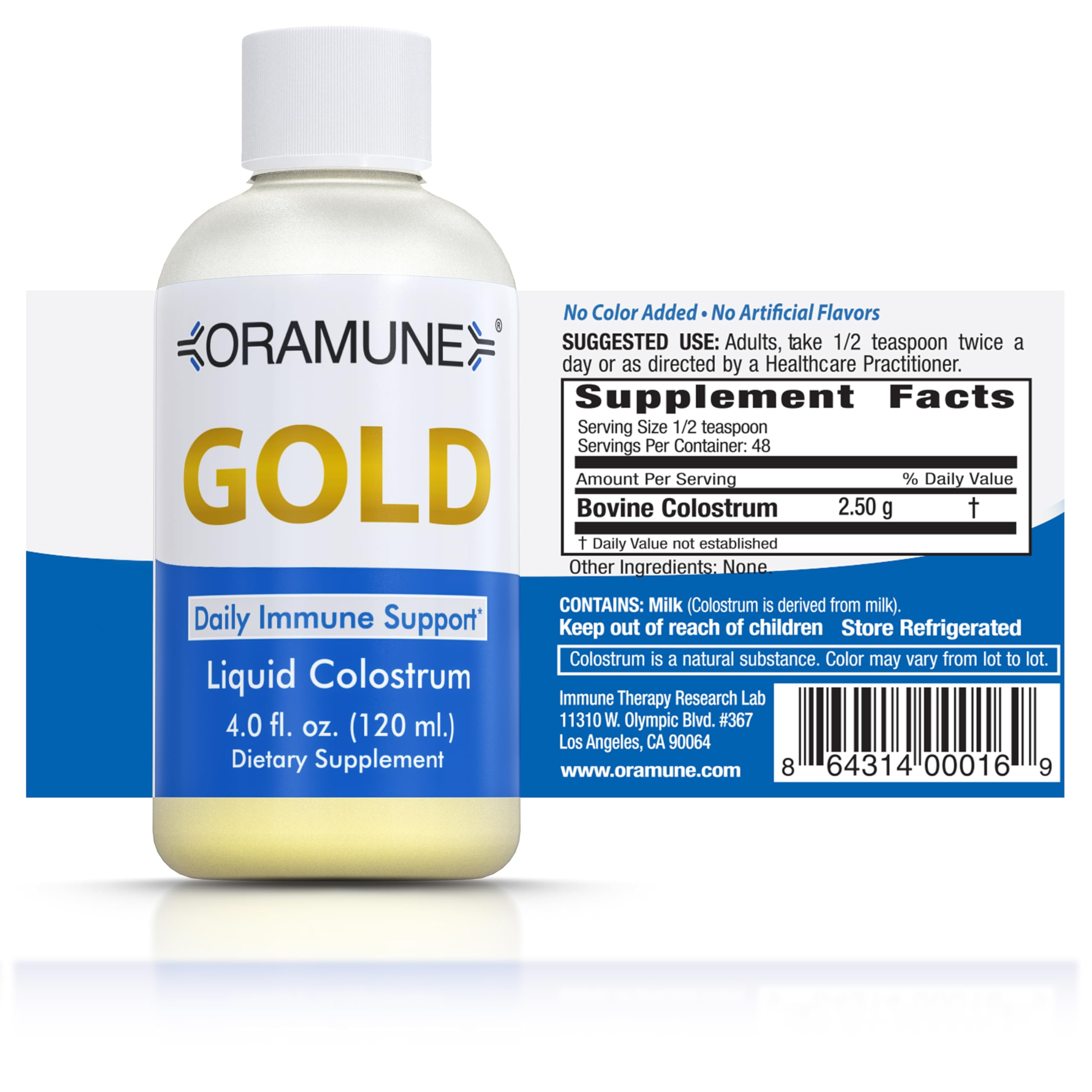 Support Supplement with Transfer Factor and Pure Colostrum Gold Liquid Bovine Colostrum - Cow Colostrum with Lactoferrin - 4 Fluid Ounces