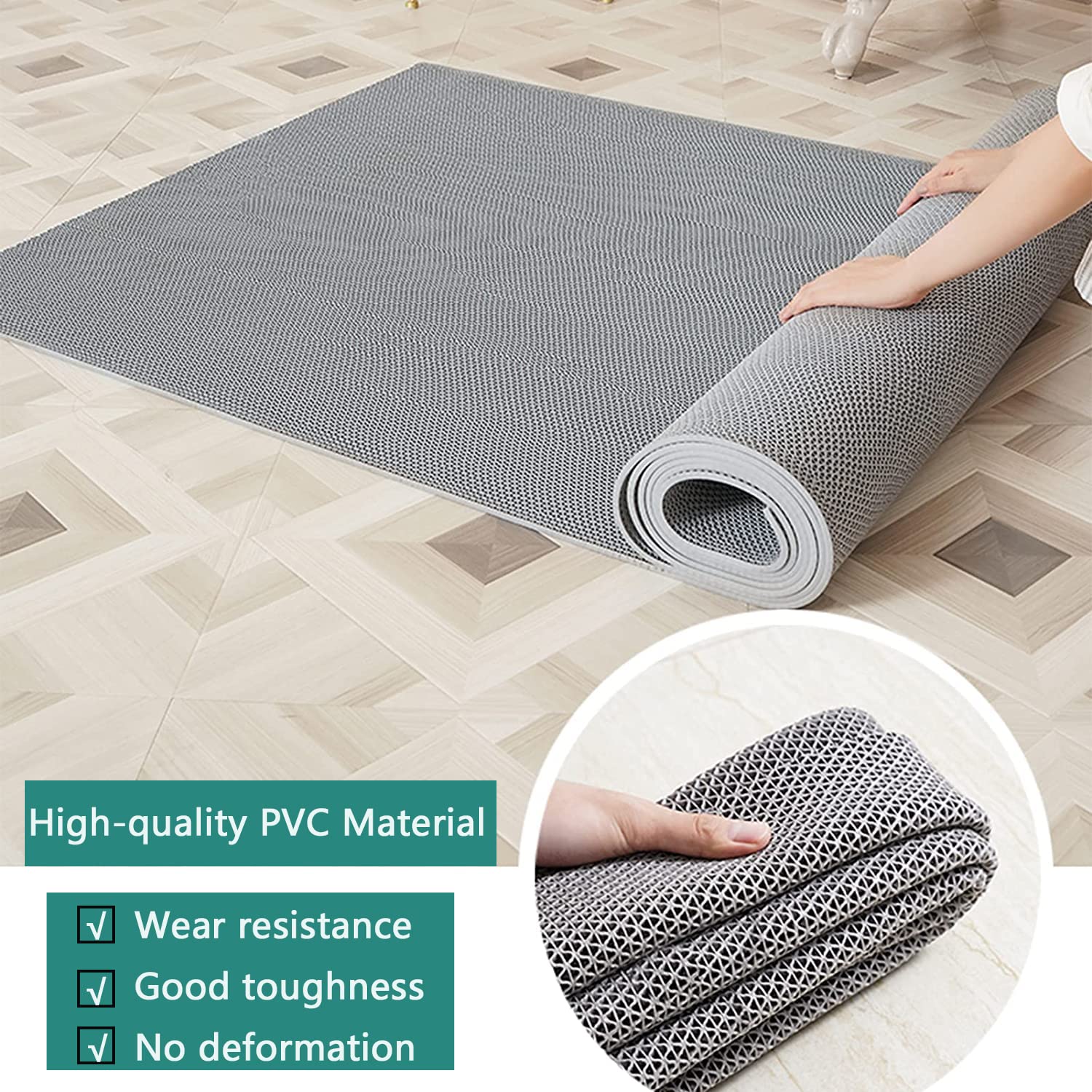Alfombra antideslizante para exteriores, 3 x 0,9 m, drenaje antideslizante, para suelos de jardín, exteriores, alfombra de goma resistente para baño, piscina, hoteles, cocina (gris)