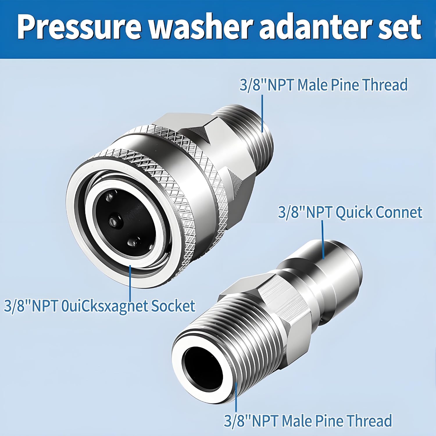FENG PAI 12Pcs NPT 3/8 Inch Pressure Washer Adapter Set, 12 Sets Stainless Steel External Male and Female Quick Connector Kit, Pressure Washer External Female and Male Thread Fitting