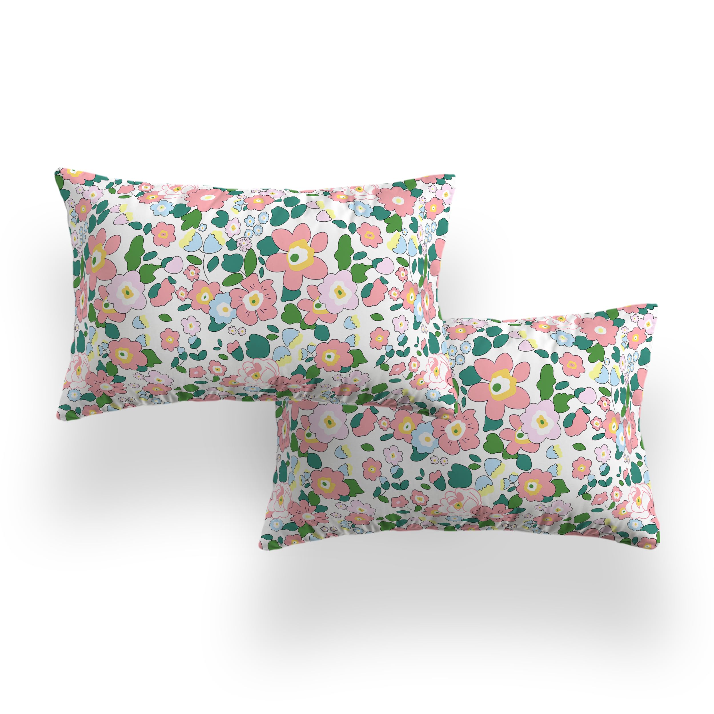 LOOMLYFE Cotton 300TC Premium Floral Pillow Covers | Set Of 2 | Size 17" X 27" - Pink flower