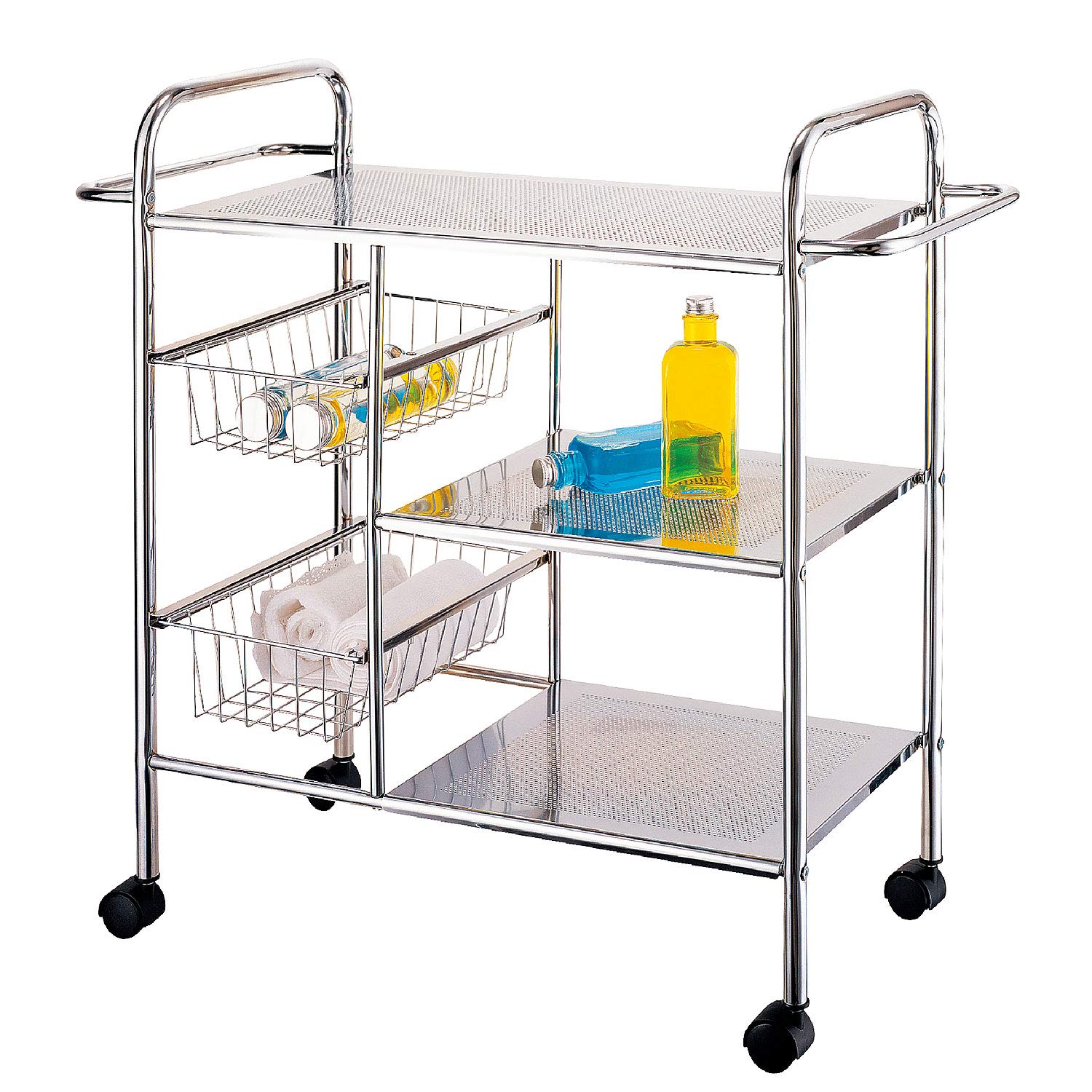 Buy Flesser 3 Tier Rolling Cart Metal Utility Organizer Shelf w/ 2 Wire