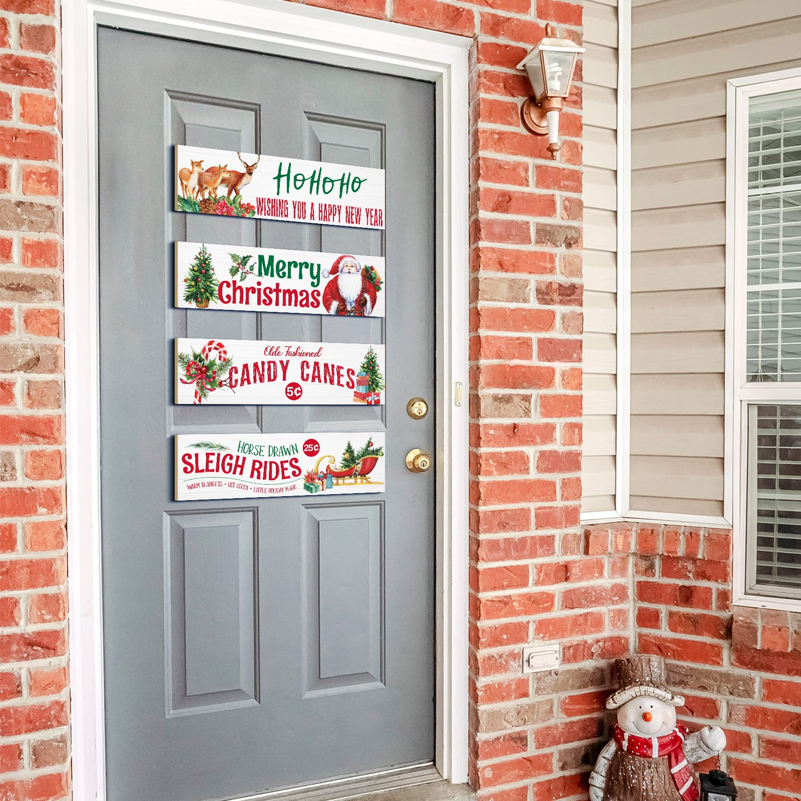 Amazon.com: 4 Pieces Vintage Christmas Wood Hanging Sign, Merry