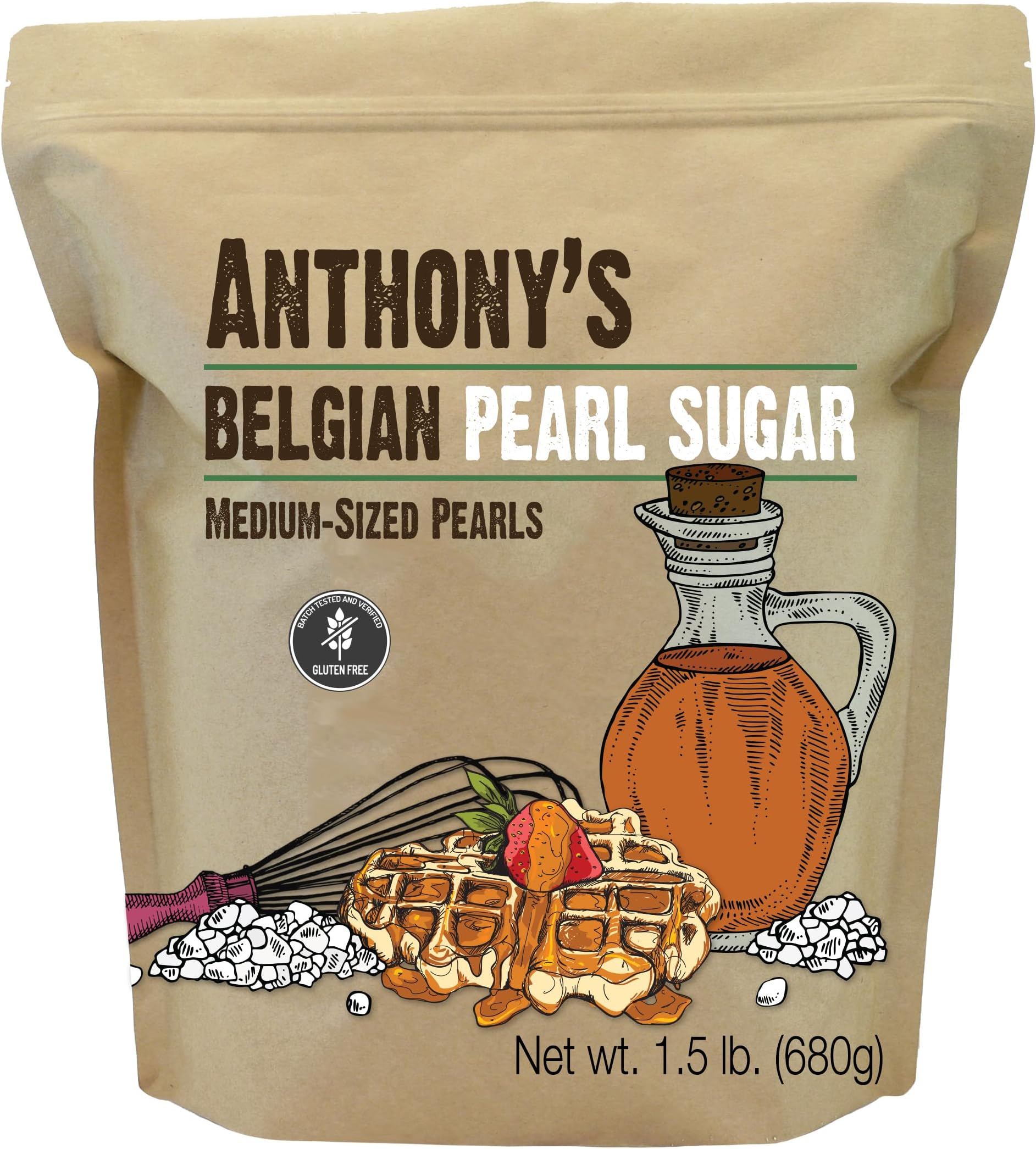 Belgian Pearl Sugar, 1.5 lb, Batch Tested and Verified Gluten Free, Medium Sized Pearls