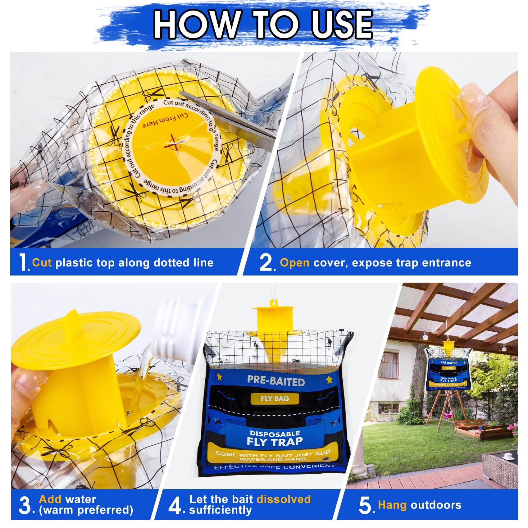 Big Fly Traps Bags - Paquete de 4 trampas desechables para moscas para todos los insectos, mosquitos, insectos, repelente de insectos colgantes al aire libre