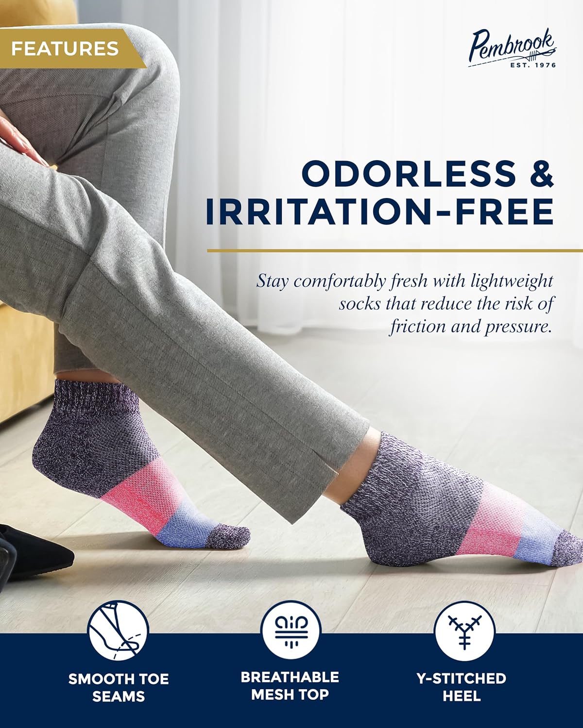 Pembrook Ankle Diabetic Socks for Women and Men - 6 Pairs | Low Cut Neuropathy Socks for Women | Smooth Toe Seams - Image 3