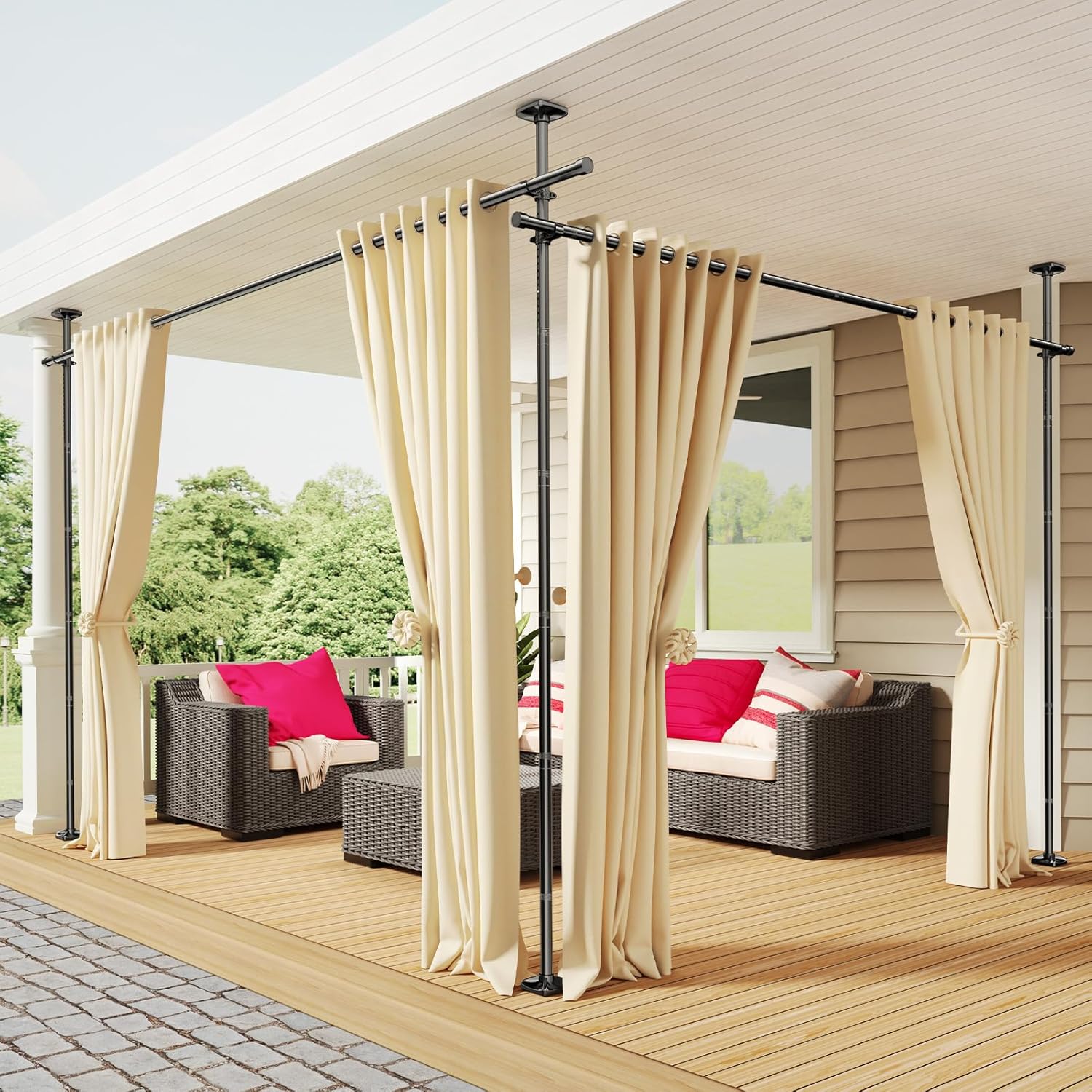 Room Divider Curtain Rod, No Drilling 4-10ft(H) 28-140inch(W) Adjustable Privacy Wall Divider for Room Separation, Heavy Duty Temporary Partition Space Separator Tension Rods, Black Black 28-140 inch