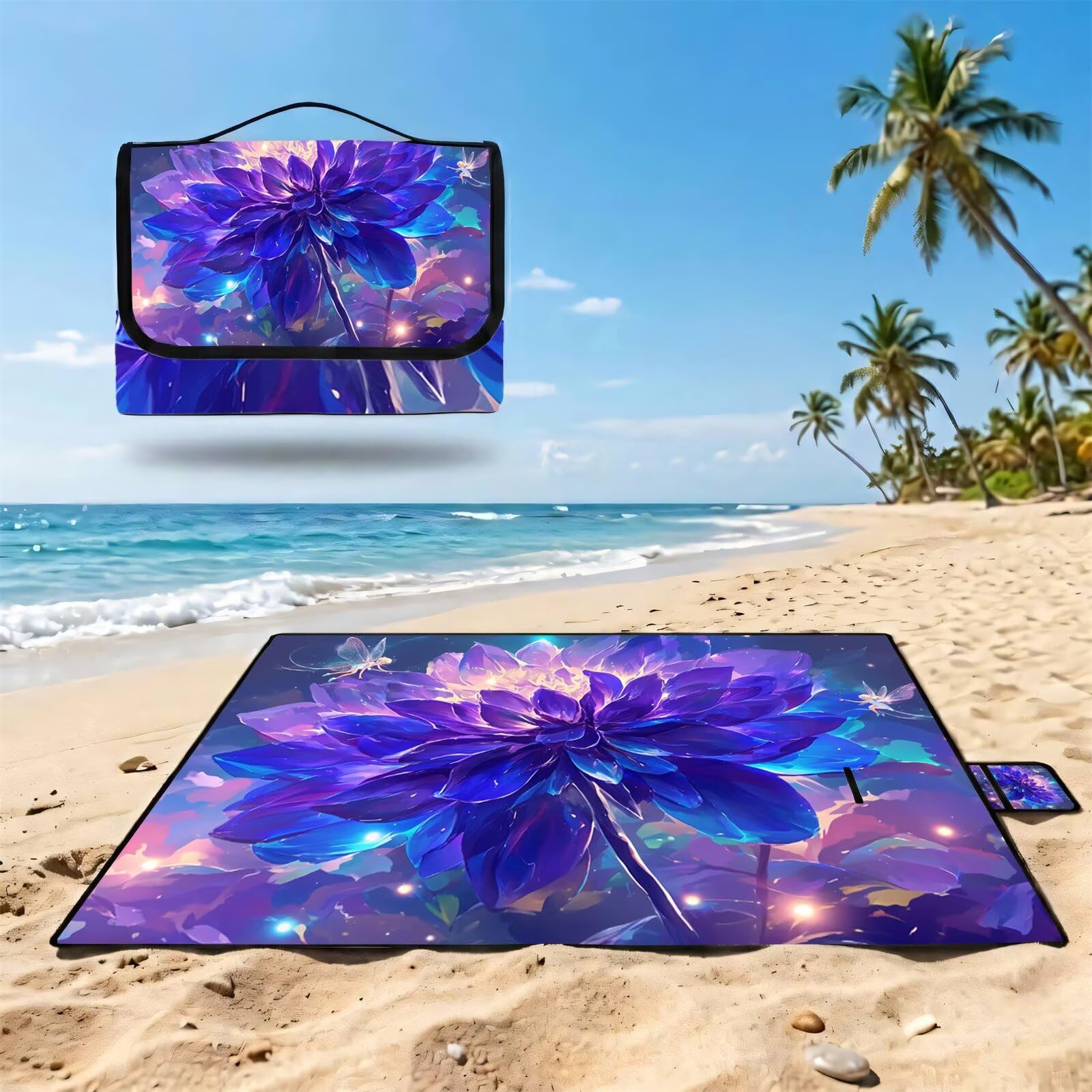 Grande Coperta de Picnic 200x300 cm, Sognante Manta Picnic Impermeable Anti-Sabbia Manta de Playa Pieghevole, Outdoor Picnic Blanket per Spiaggia, Camping, Giardino, Trekking - Flower (2) UZ-888