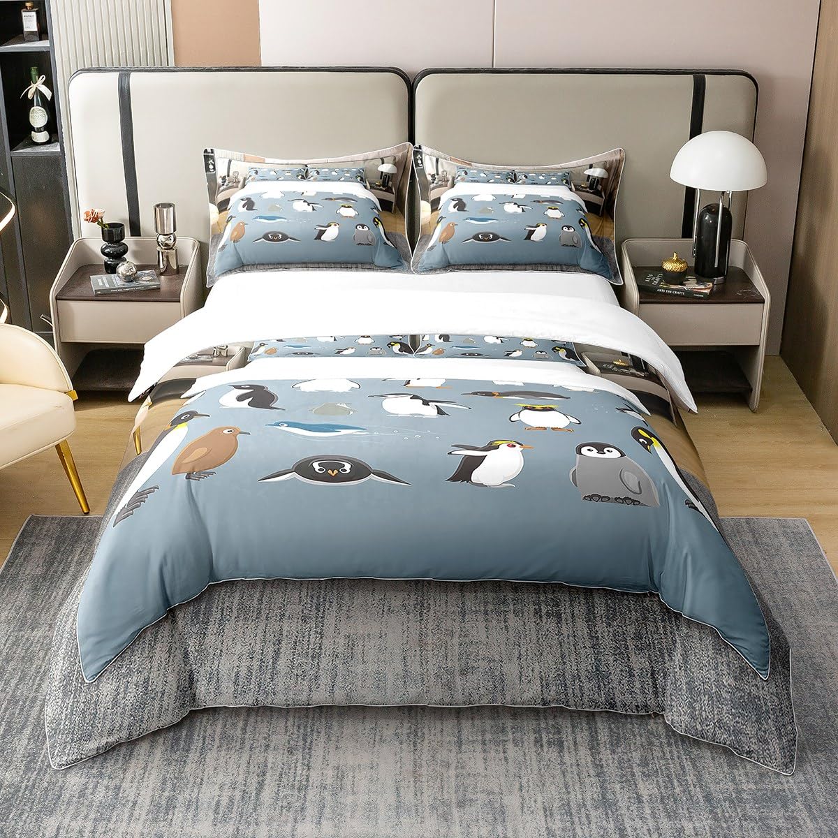 Housse de couette pingouins 240x260 pour une nuit douce au cœur de l'Antarctique