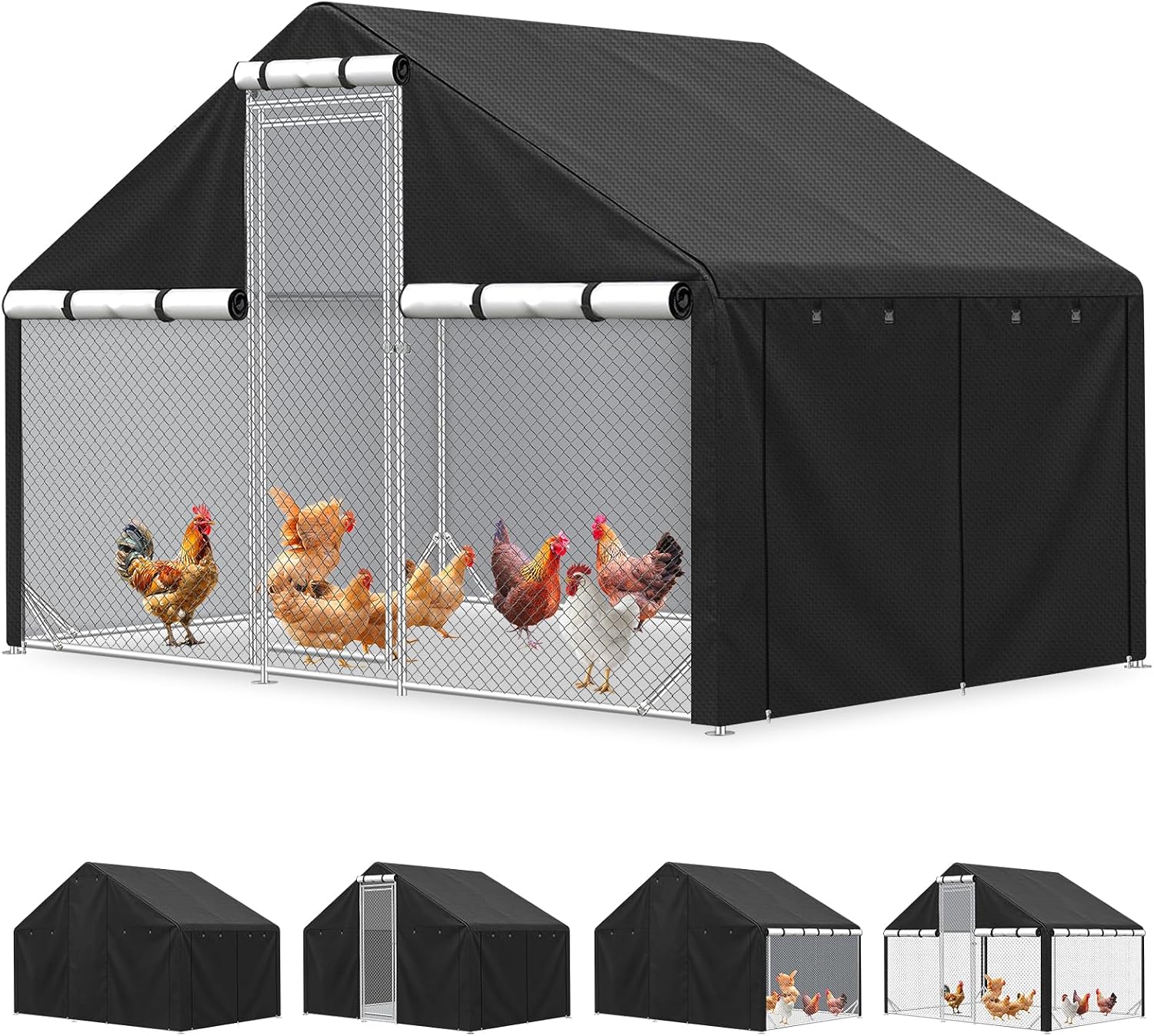 Chicken Coop Cover- Fits for 121" L x 81" W x 78.7" H Large Chicken Coop 420D Silver-Coated Waterproof, Windproof, UV Resistant Cage Cover (Cover Only, Without Frame) (121" L x 81" W x 78.7" H)