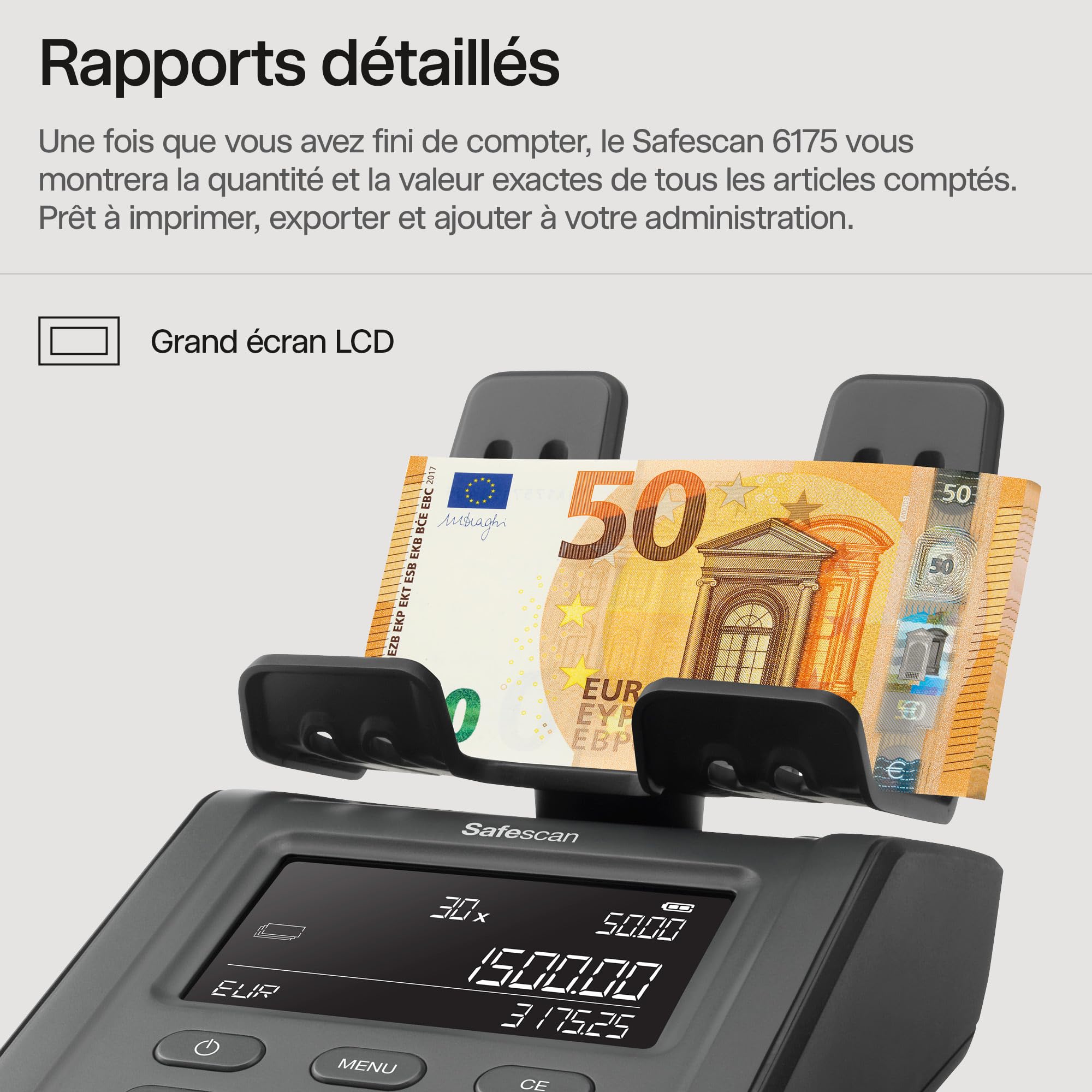 Safescan 6175 compteuse de pièces et billets avec reconnaissance automatique du rouleau de pièces et balance
