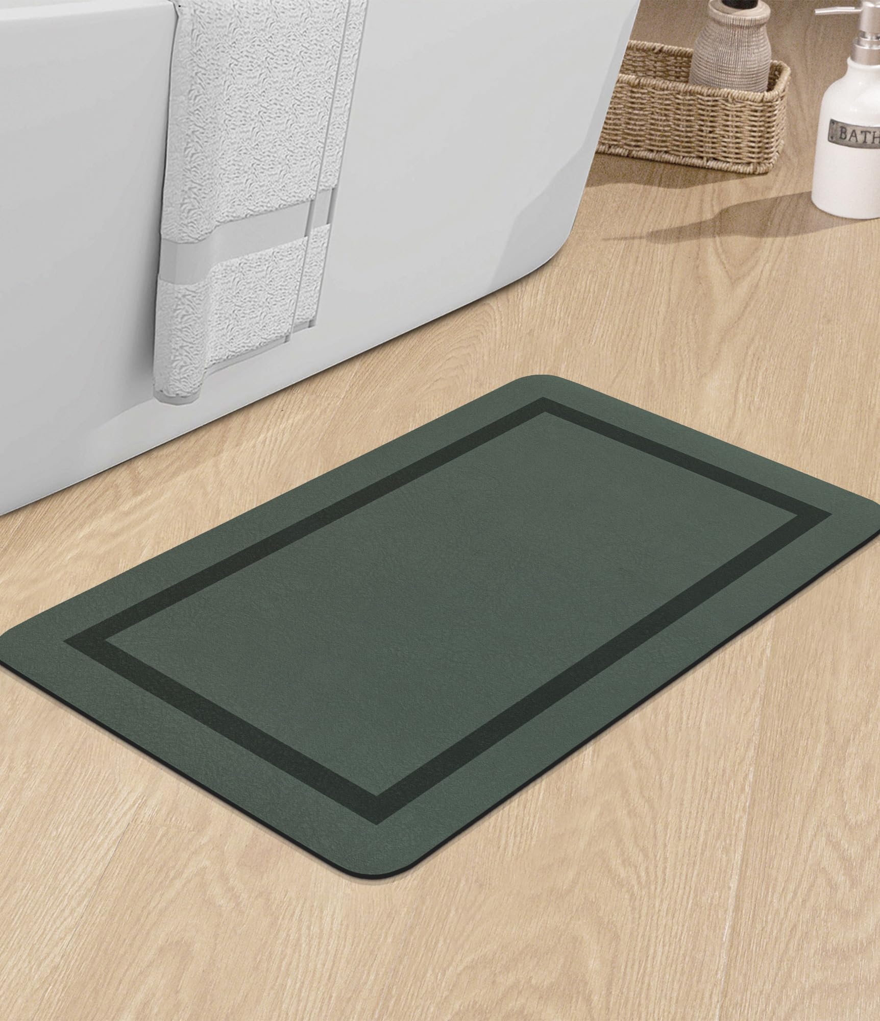 chakme Bathroom Mat Rugs 24x16, Ultra Thin Magic Mat Bathroom Rug Non Slip Bath Rugs Quick Dry Absorbent Bath Mats for Bathroom Floor, (Dark Green, 24"x16")
