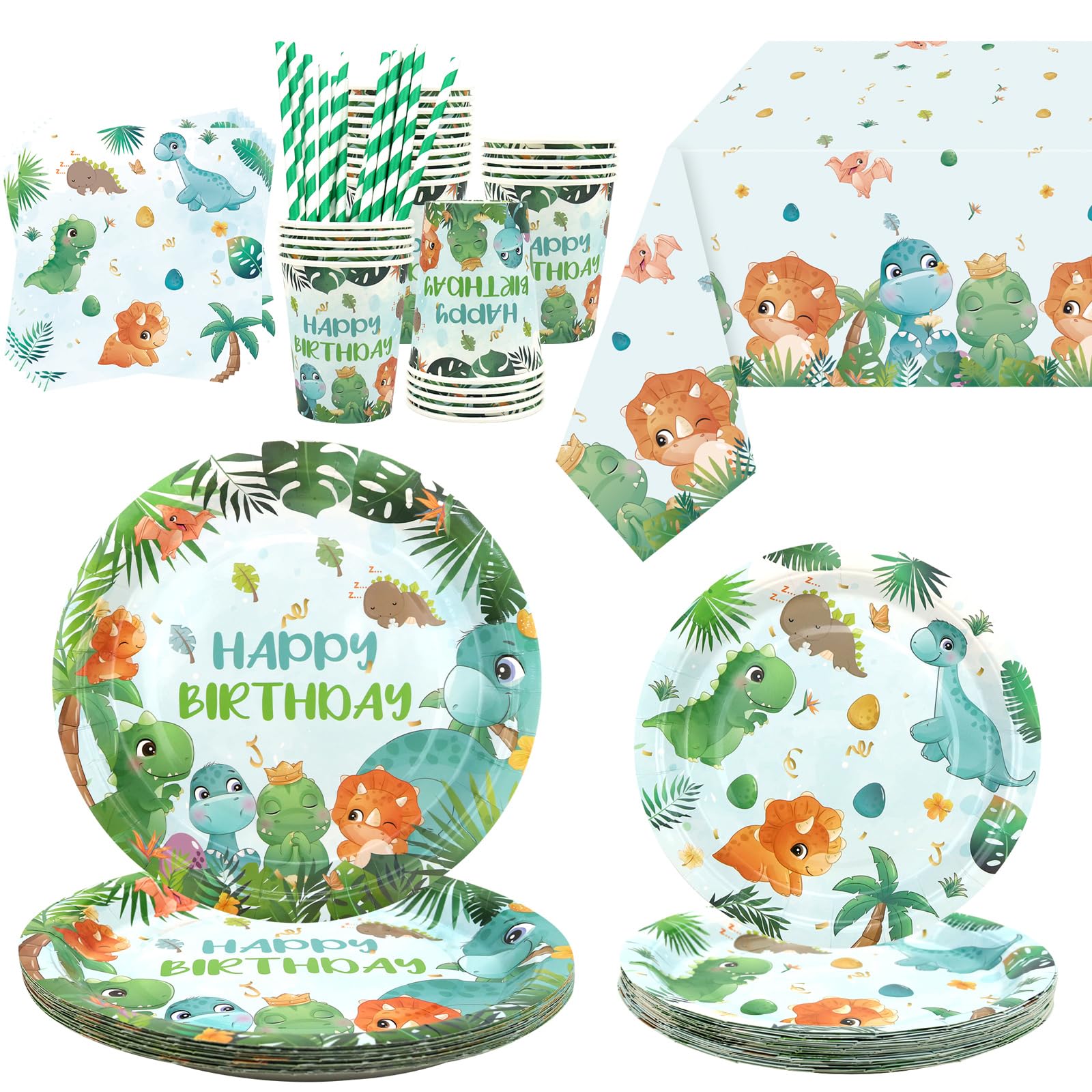 Decorazione per feste di compleanno con dinosauro, forniture per feste con dinosauri, include piatti, tovaglioli, tovaglie, stoviglie per ragazzi e ragazze baby shower (A)