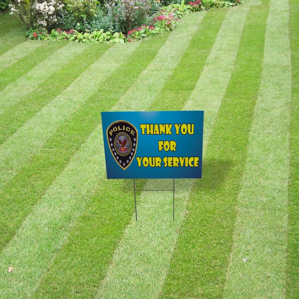 Fastasticdeals Weatherproof Yard Sign Thank You for Your Service Police Blue Lawn Garden Officer 18x12 Inches 2 Sides Print