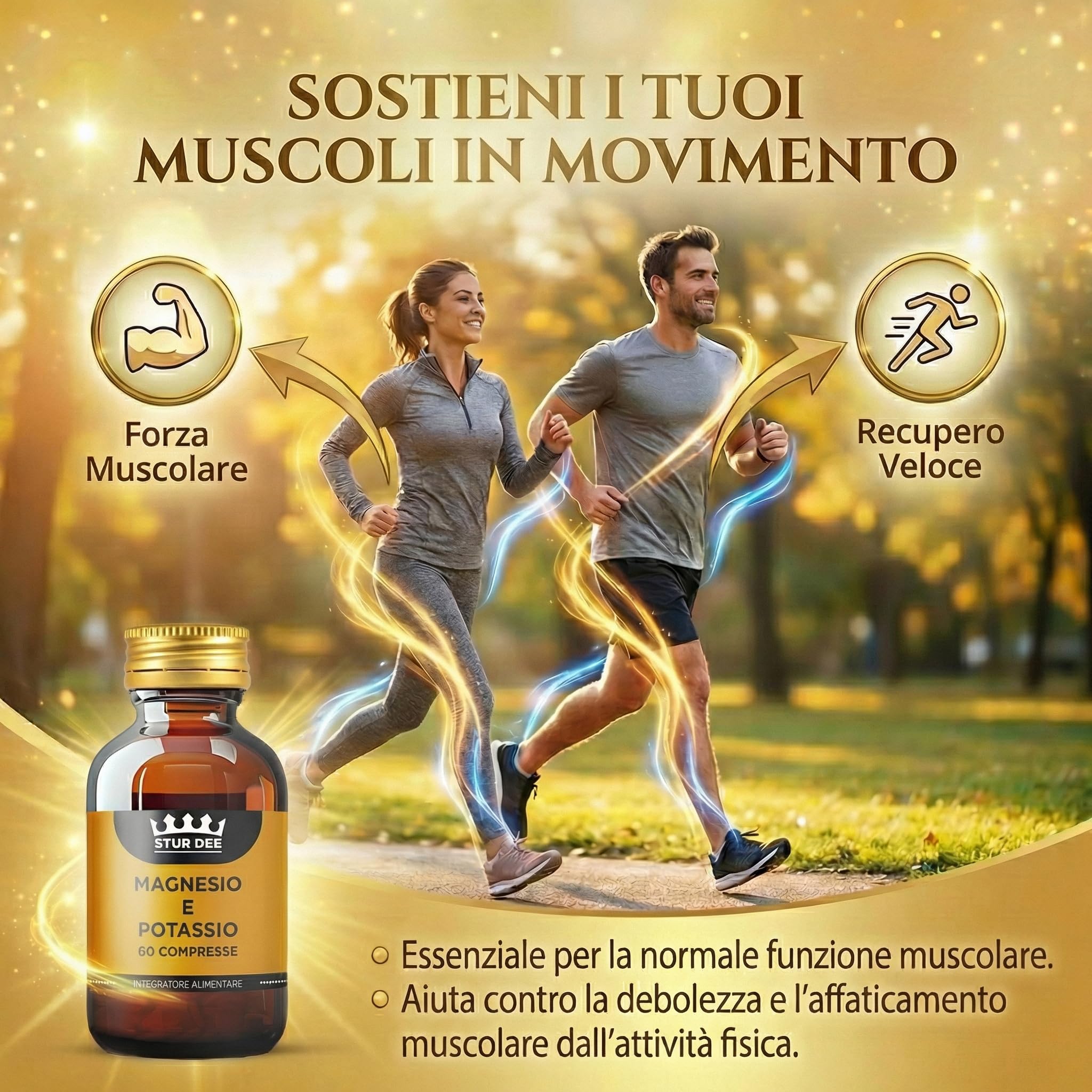 Magnesio e Potassio – Integratore Magnesio e Potassio senza zucchero, Sali Minerali Supporto Energia e riduce la stanchezza, Funzione Muscolare e Sistema Nervoso - 60 Compresse Stur Dee