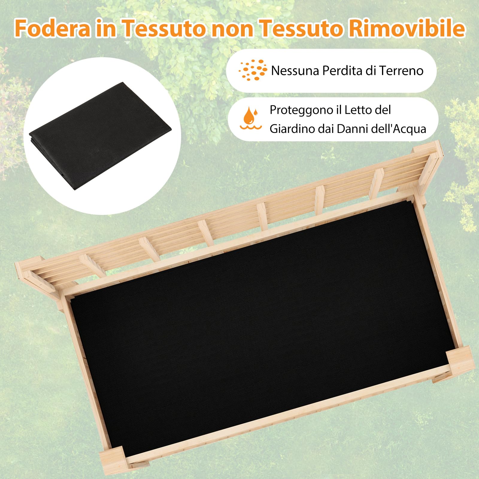 COSTWAY Letto da Giardino Rialzato, Fioriera Elevata con Traliccio, Mensola di Stoccaggio e Fori di Drenaggio, Orto Rialzato per Cortile, Giardino e Patio, 116 x 59 x 150 cm (Naturale)