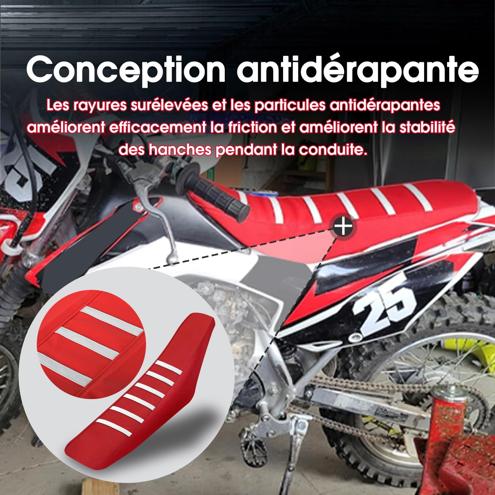 Housse de Selle Universelle Moto Tout-Terrain Motocross Rayures Blanches | Protection de Selle, Conception Universelle, Style Rayures Blanches, pour Moto Tout-Terrain et Motocross et Enduro