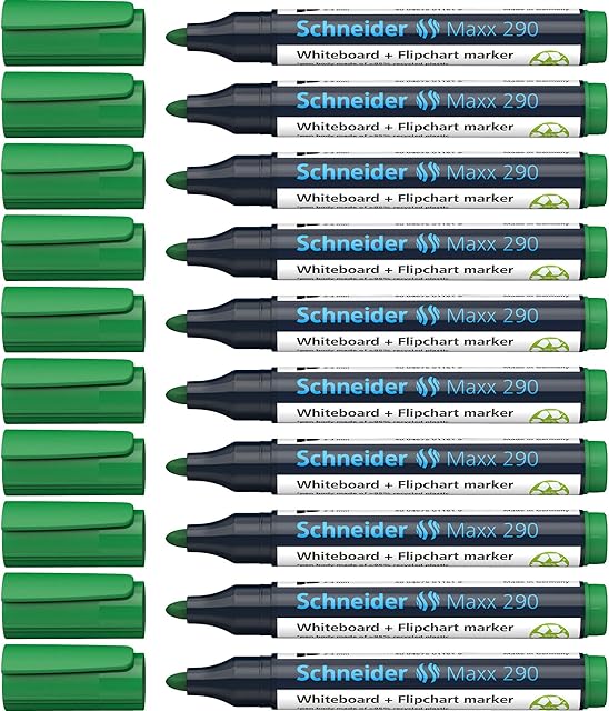 Schneider Maxx 290 markery (do tablic suchościeralnych i flipchartów, grubość kreski: 2-3 mm) opakowanie 10 szt. zielone