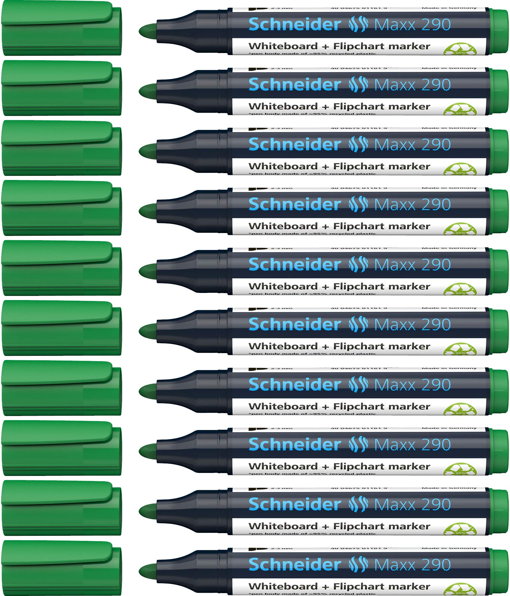 Schneider Maxx 290 Marker (Für Whiteboards und Flipcharts, Strichstärke: 2-3 mm) 10er Packung grün