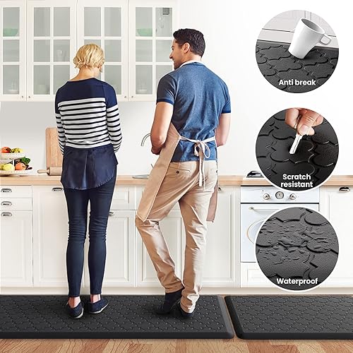 Miniatura 6 de Tapete de cocina 2 piezas Tapete acolchado antifatiga, impermeable, antideslizante, tapete de cocina ergonómico de espuma cómoda, tapete de pie para