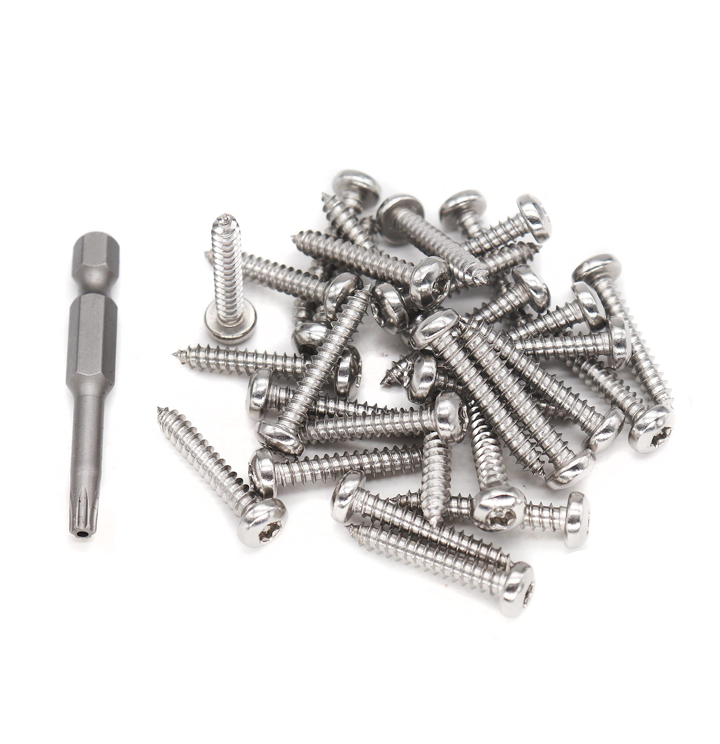binifiMux 30pcs T25#10 1/2" Length Torx Pin in Head Security Sheet Metal Screws 304 Stainless Steel for License Plate