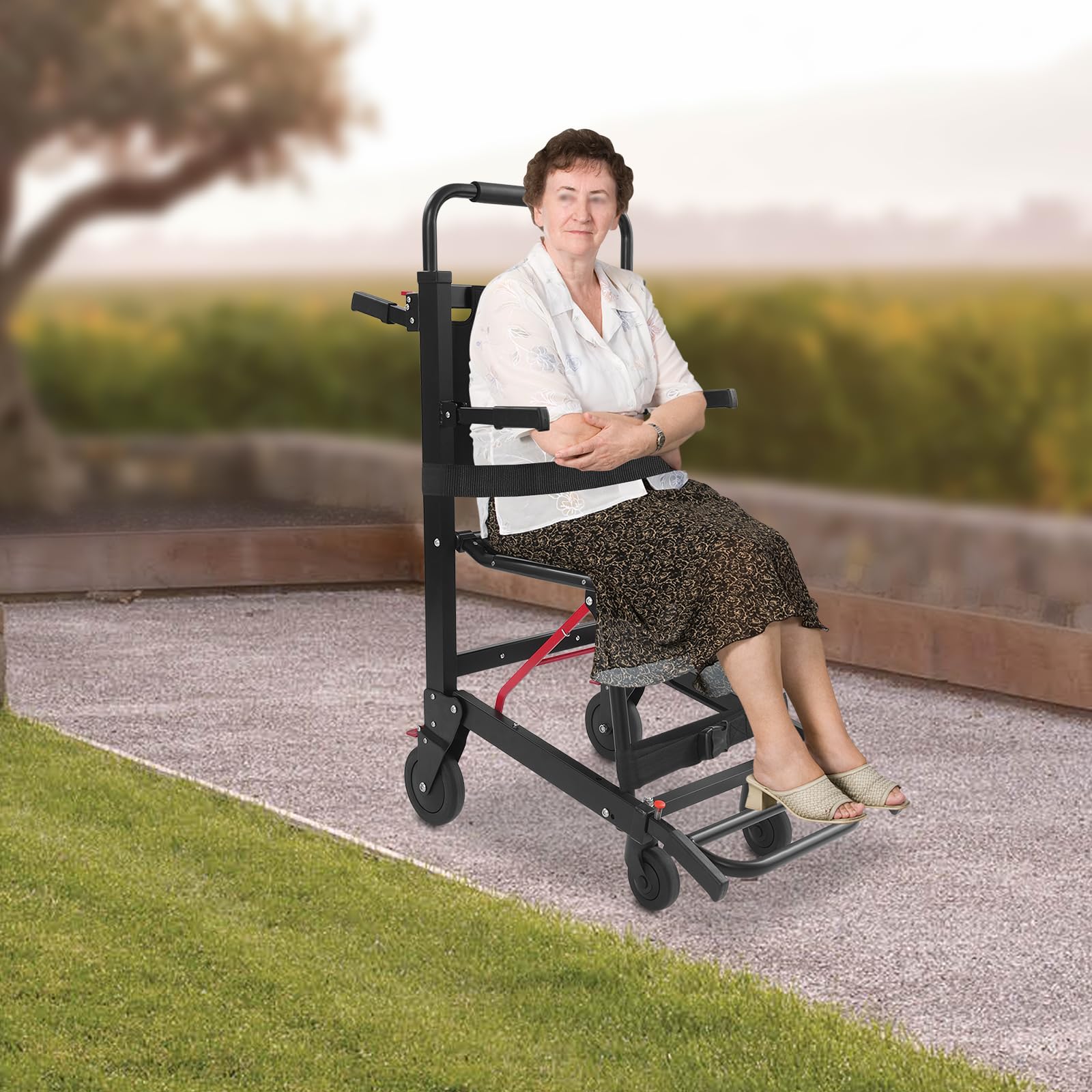 EMS - Silla de escalera de evacuación, silla de evacuación de 4 ruedas, plegable para escaleras de hasta 180 kg, elevador de escaleras portátil para evacuación, escalada, transporte, color negro