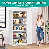 Vista 4 de SISESOL Armario de almacenamiento de metal blanco, armario de despensa de 71 pulgadas de alto, armarios de almacenamiento de despensa de cocina