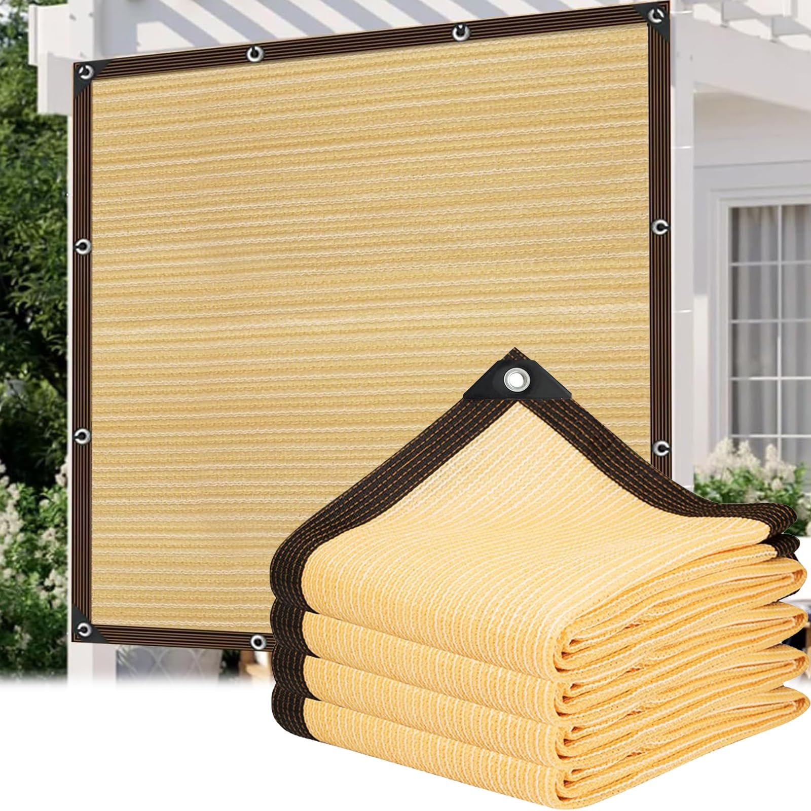 WQPMNYG Sand Beige Shade Net with Grommets 10x10m Outdoor UVResistant Canopy 80% Sun Protection Windproof & WaterPermeable Garden Shade Mesh