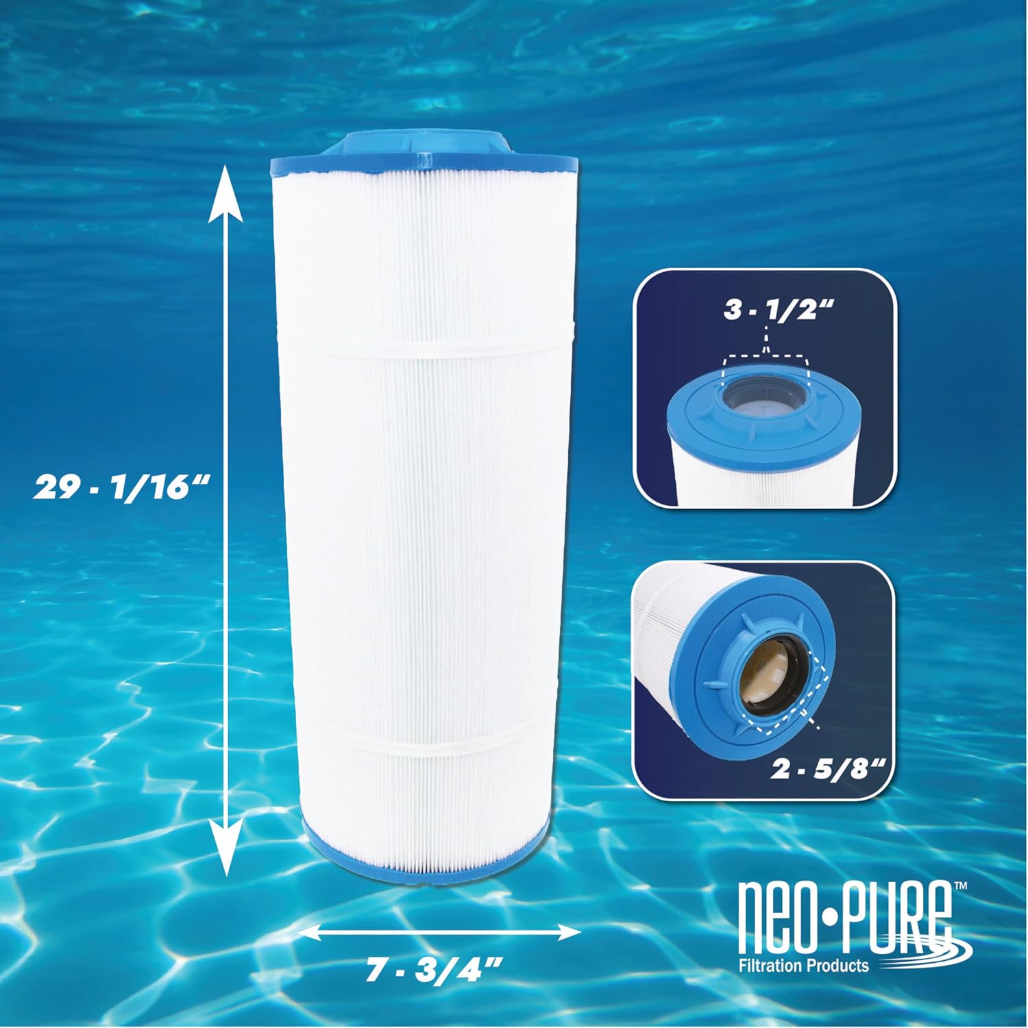 Neo-Pure PS-7L155-EA Pool and Spa Filter Cartridge 7-3/4" x 29-1/16" with 155 Sq. Ft. Media, Compatible with Harmsco SC/TC 155, Filbur FC-6115, 4 Pack