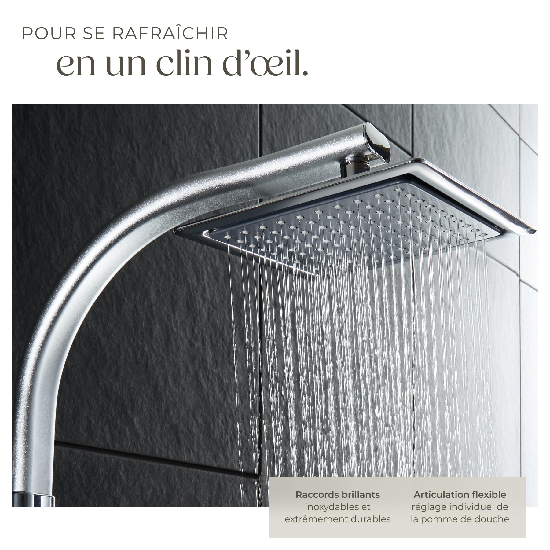 tectake® Colonne de douche 49 x 20 x 110 cm, Colonne salle de bain en Aluminium, Tete de douche et Douchette, Anti calcaire, Pommeau de douche, Effet pluie, Raccordements DIN, Baignoire, Salle de bain