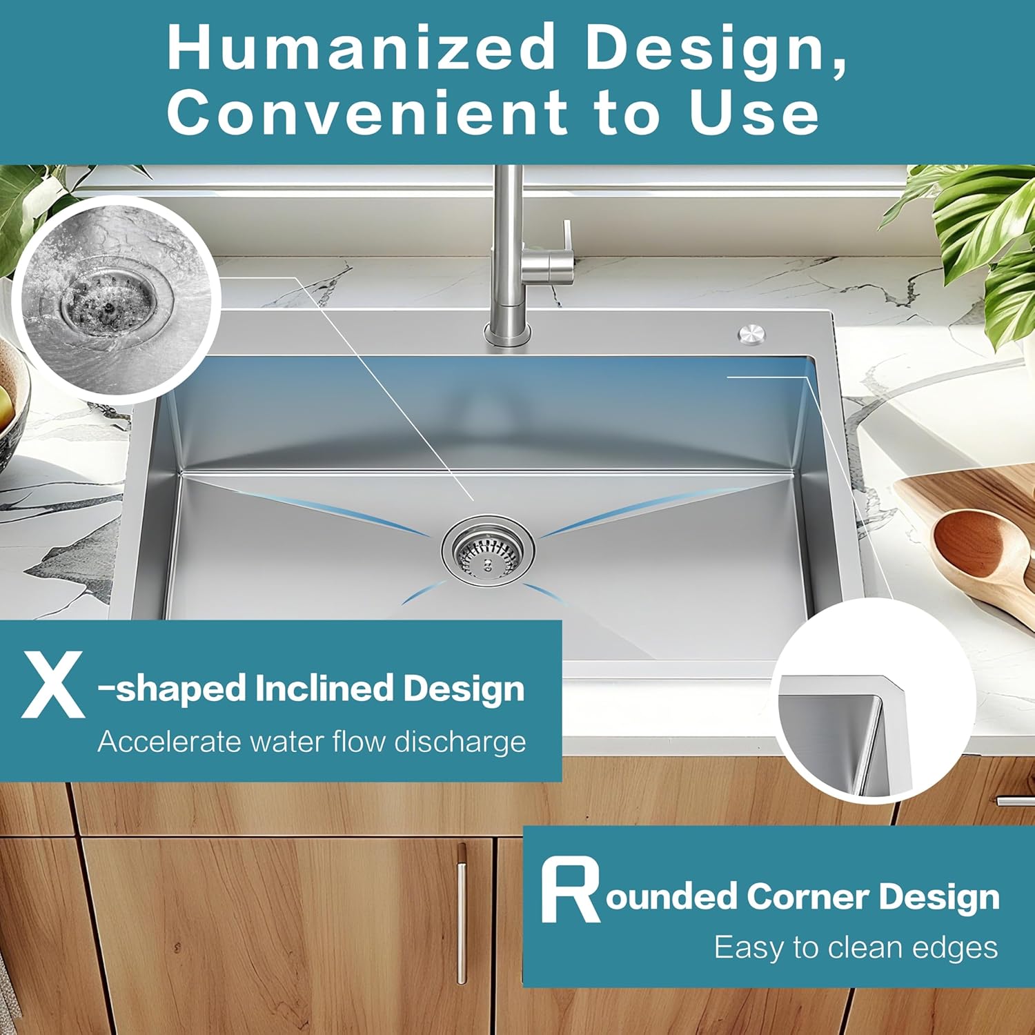 33"x22"x10" Drop in Kitchen Sink Topmount 16 Gauge S304 Stainless Steel Kitchen Sinks Modern Handmade Single Bowl Deep Sink with Accessories and Integrated fregaderos de cocina modernos