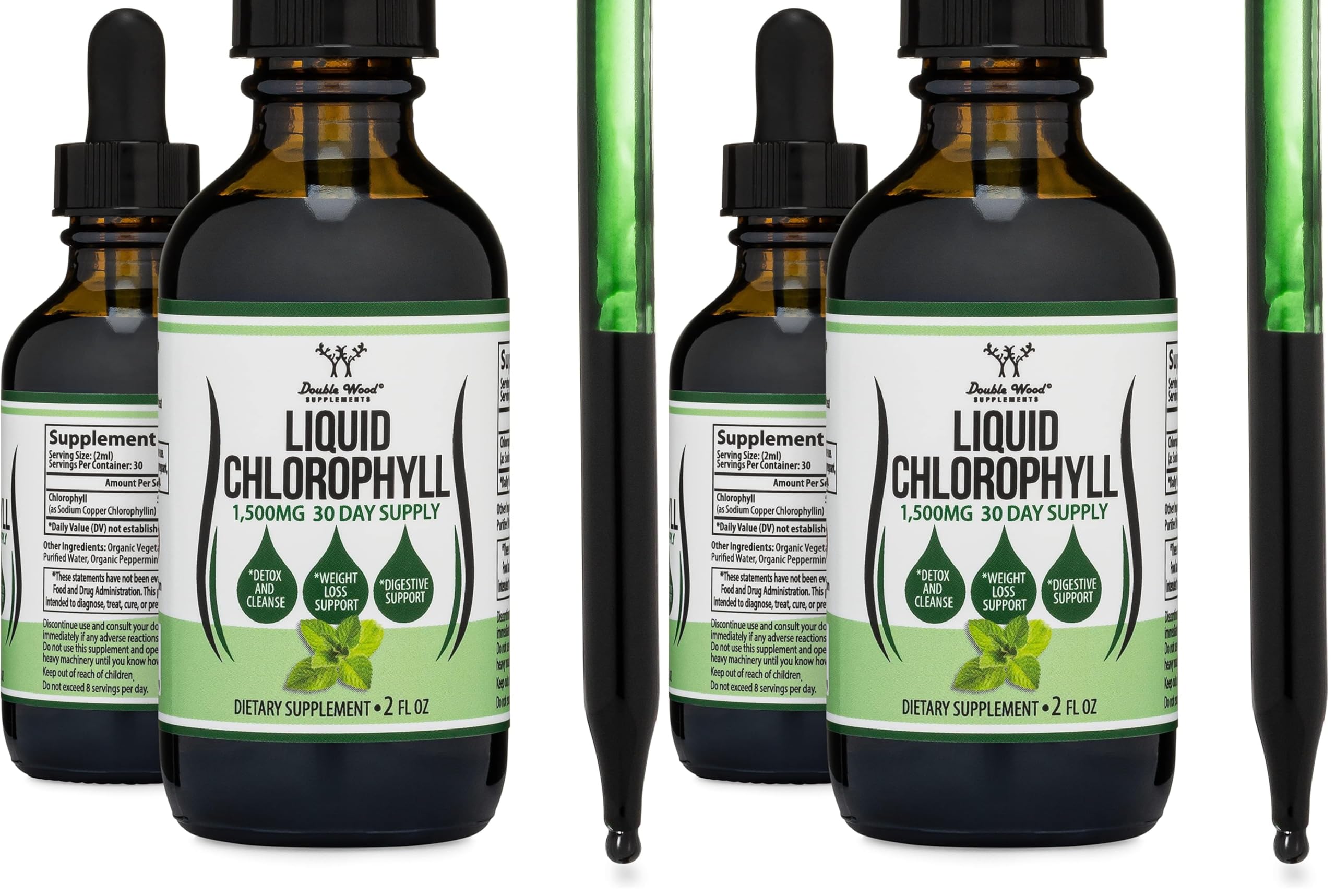 Chlorophyll Liquid Drops - for Digestion, Gut Health, Energy and Detox - Vegan Safe (Rich, Full Texture and Taste, Not Watered Down), 2oz Peppermint Flavored, by Double Wood (Pack of 2) 2 Fl Oz (Pack of 2)