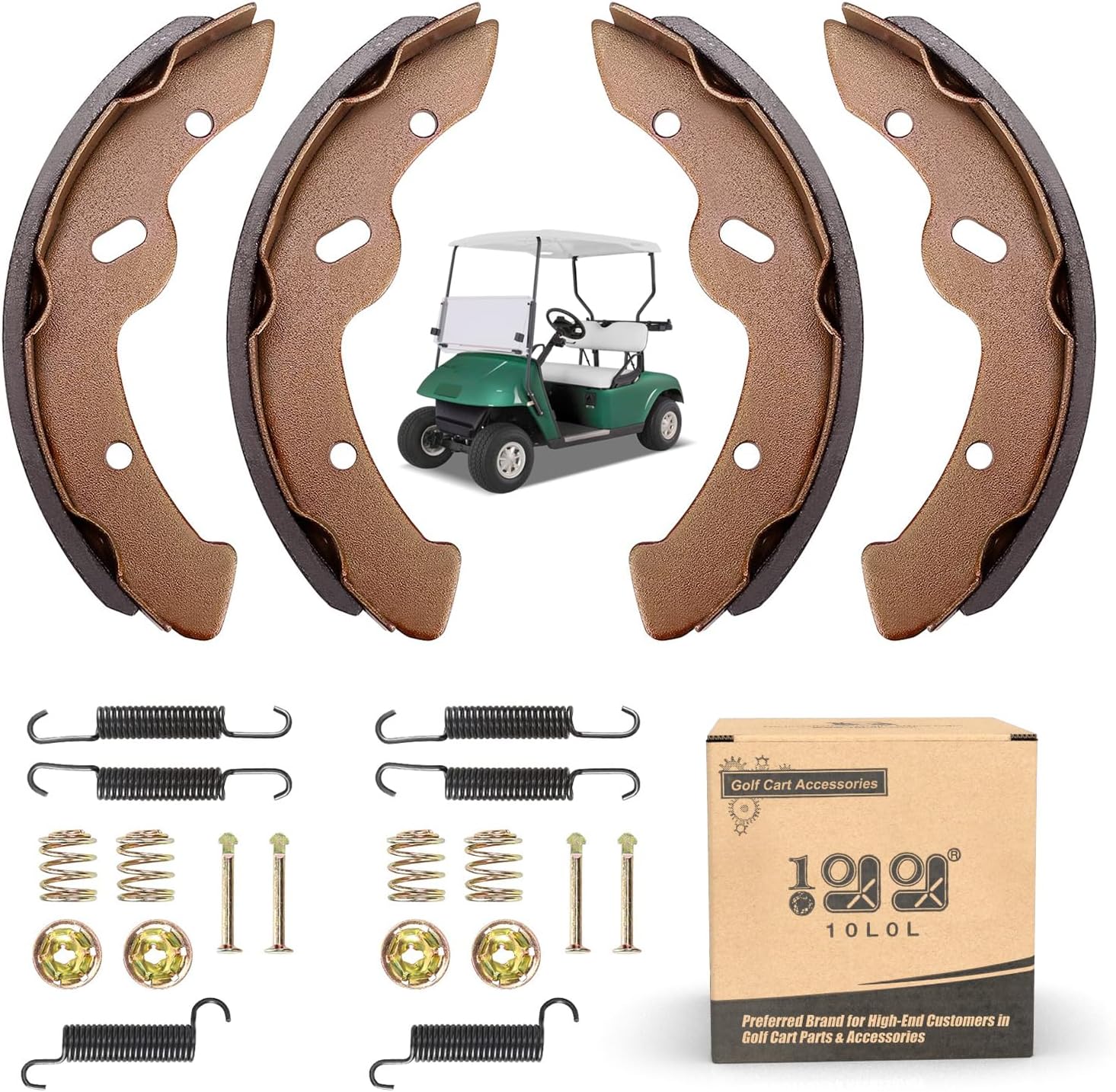 10L0L Golf Cart EZGO Brake Shoes Pads & Brake Spring Kit Assembly Fits EZGO TXT Medalist 1997 UP, Workhorse 1996 UP, Yamaha G9-G22, Replace OEM 27943G01 27944G01 70795G01 JN6-F5331-01-00