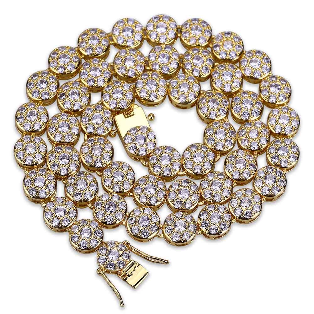 1 Row 14K Hip Hop Cluster Simulated Diamond Iced Out CZ Tennis Chain Link Necklace for Men