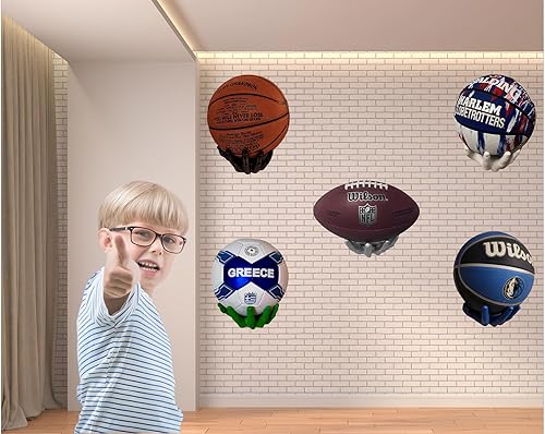 Miniatura 7 de Soporte de exhibición de baloncesto montado en la pared de seguridad hecho a mano en forma de bola de almacenamiento con tornillos montado en la